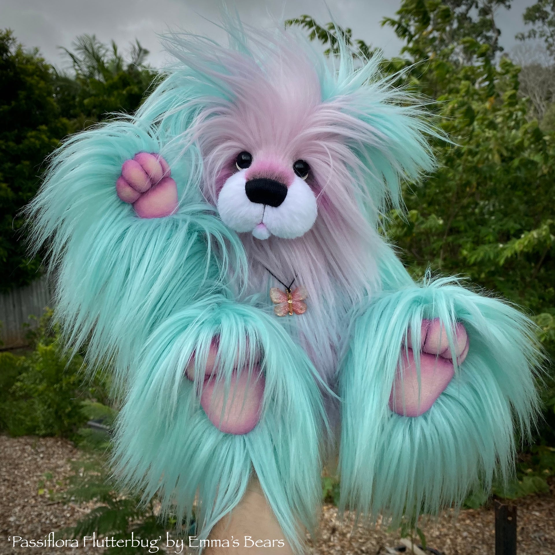 Passiflora Flutterbug - 15" faux fur bear by Emmas Bears - OOAK