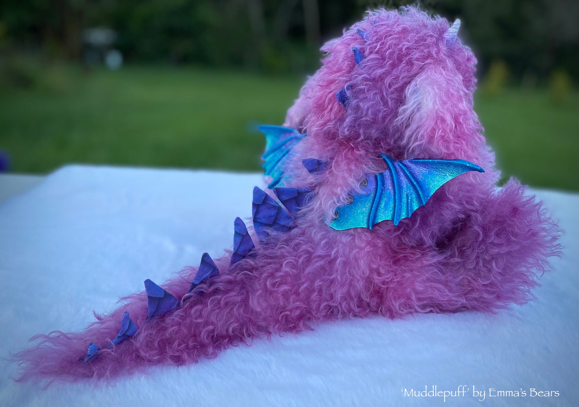 Muddlepuff - 15" hand-dyed curlylocks mohair Artist Baby Dragon by Emmas Bears - OOAK