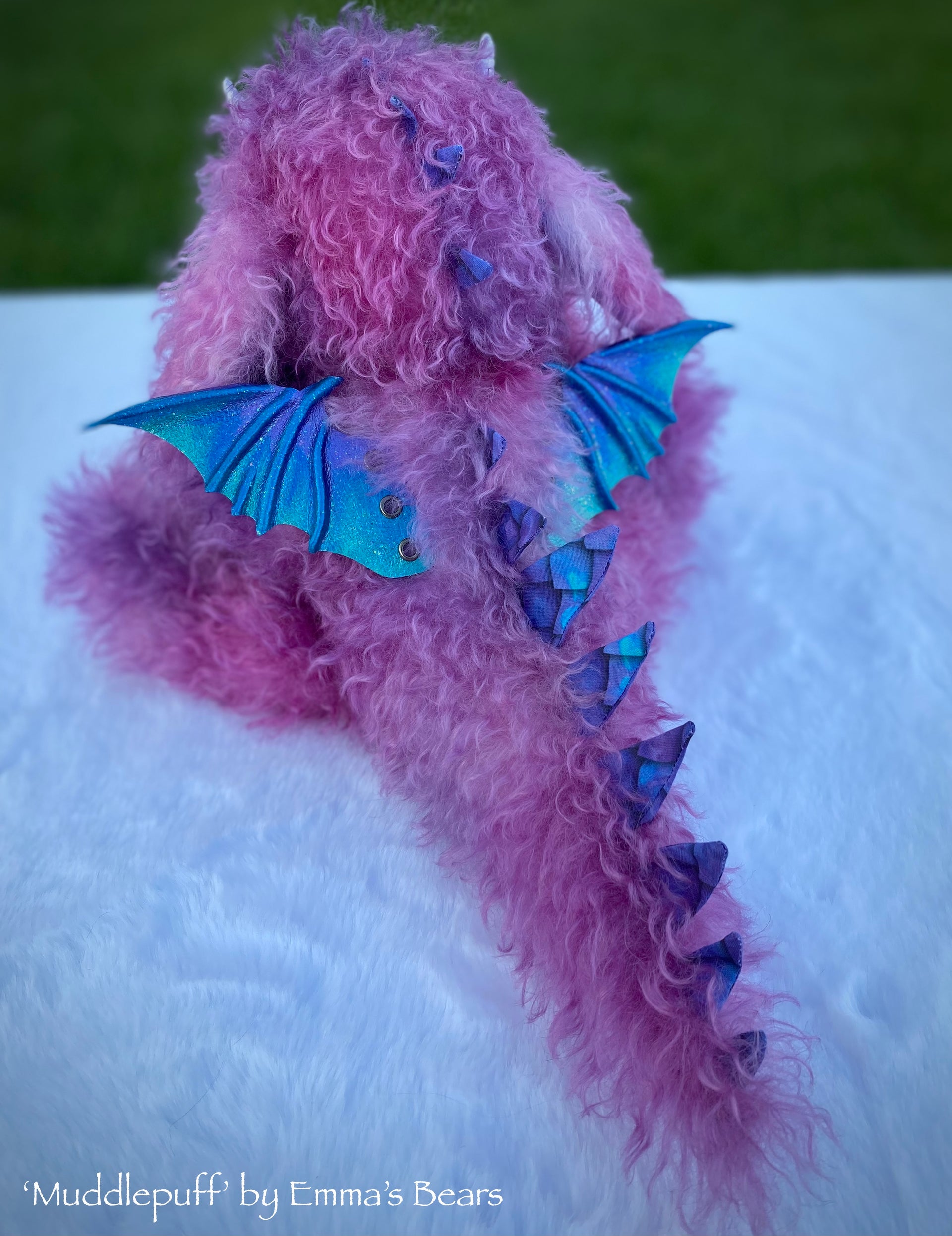 Muddlepuff - 15" hand-dyed curlylocks mohair Artist Baby Dragon by Emmas Bears - OOAK