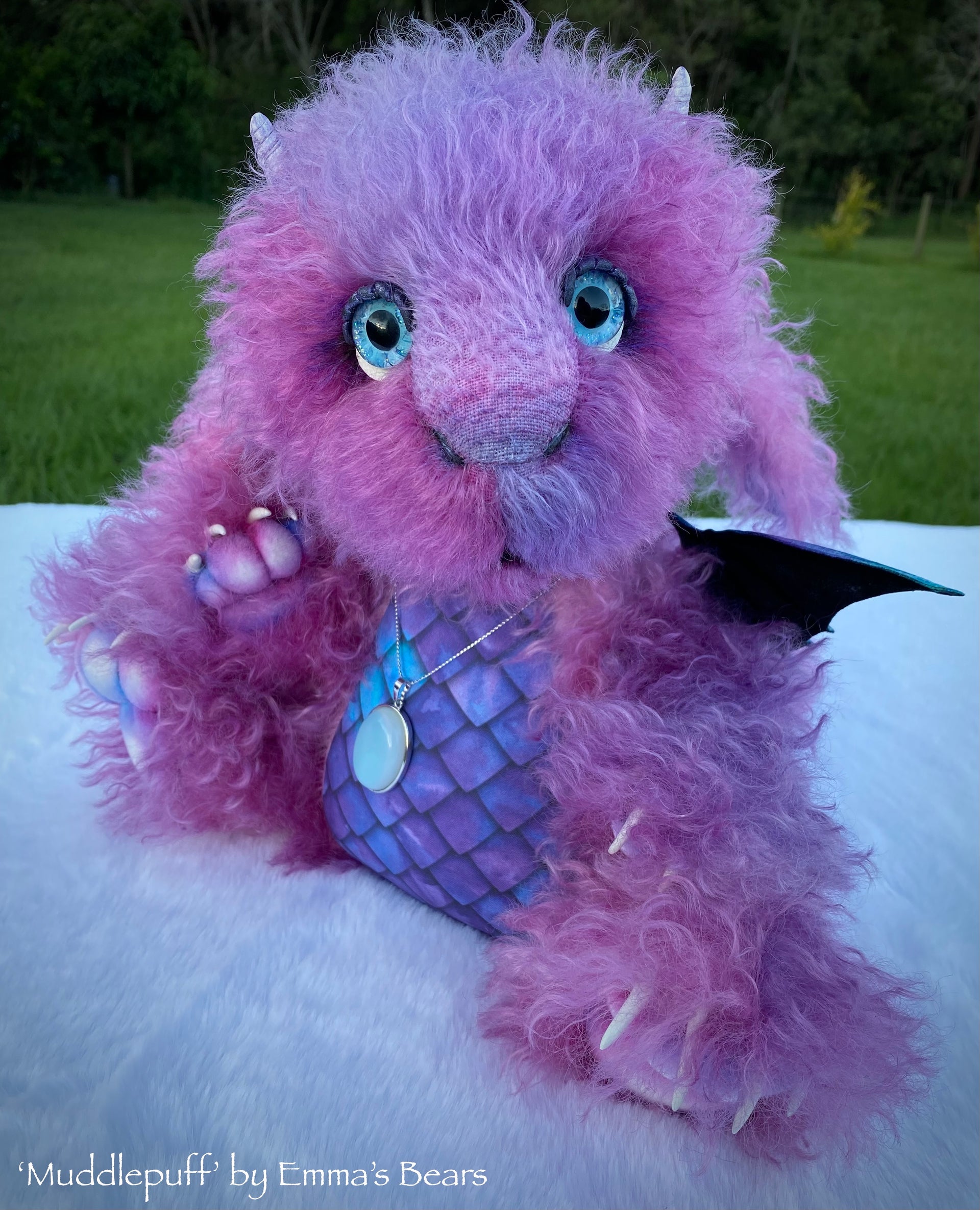 Muddlepuff - 15" hand-dyed curlylocks mohair Artist Baby Dragon by Emmas Bears - OOAK