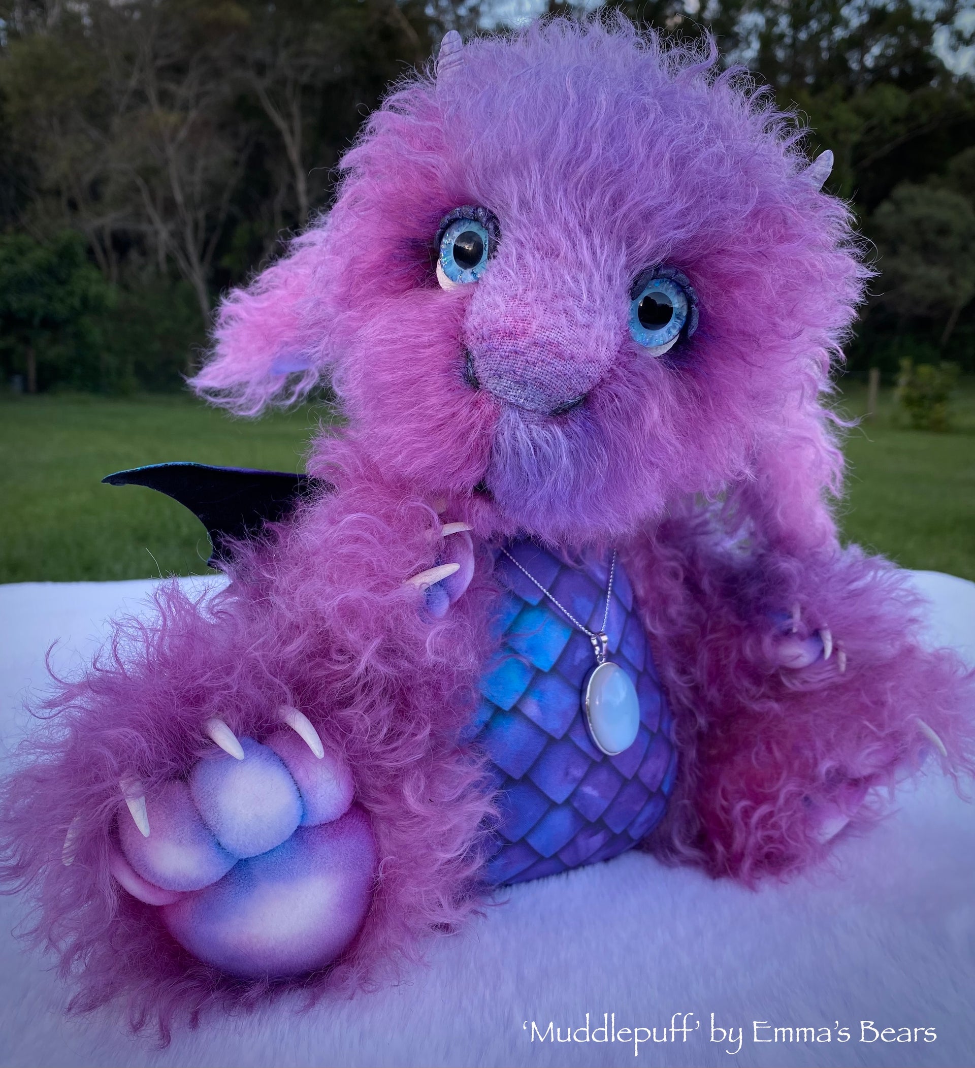 Muddlepuff - 15" hand-dyed curlylocks mohair Artist Baby Dragon by Emmas Bears - OOAK