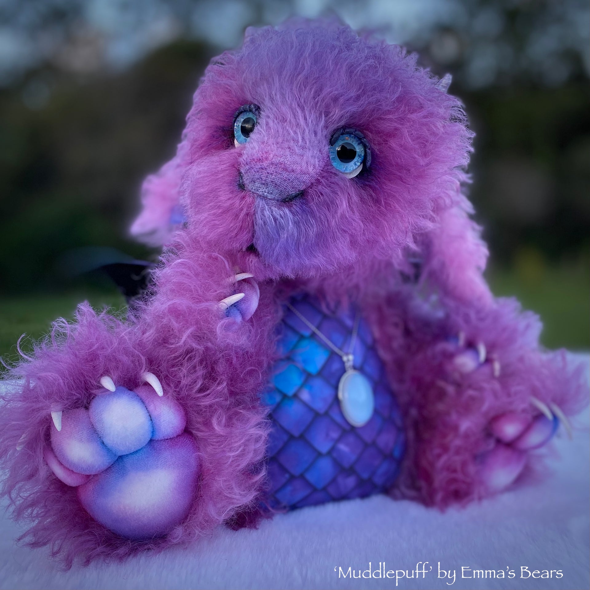 Muddlepuff - 15" hand-dyed curlylocks mohair Artist Baby Dragon by Emmas Bears - OOAK