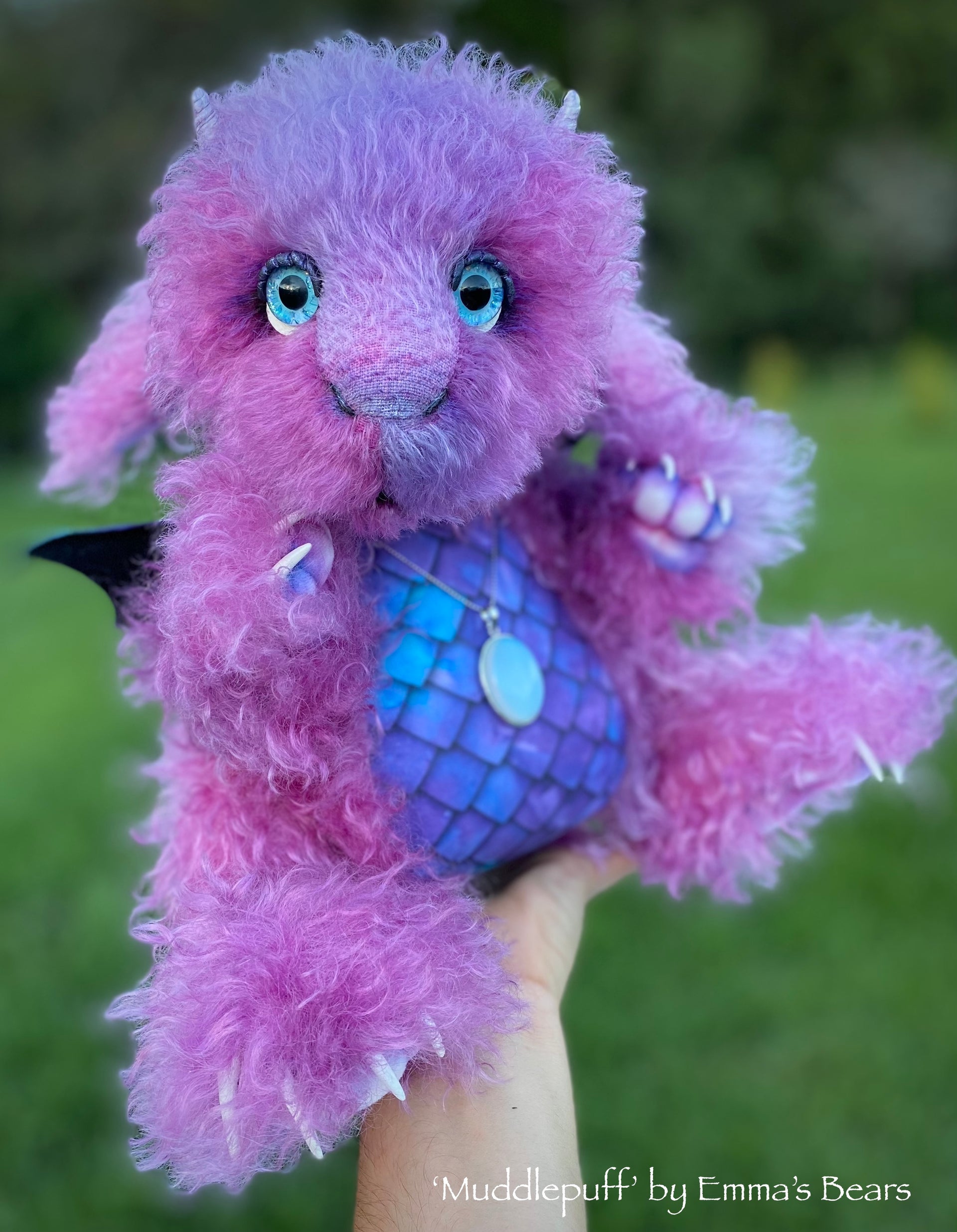 Muddlepuff - 15" hand-dyed curlylocks mohair Artist Baby Dragon by Emmas Bears - OOAK