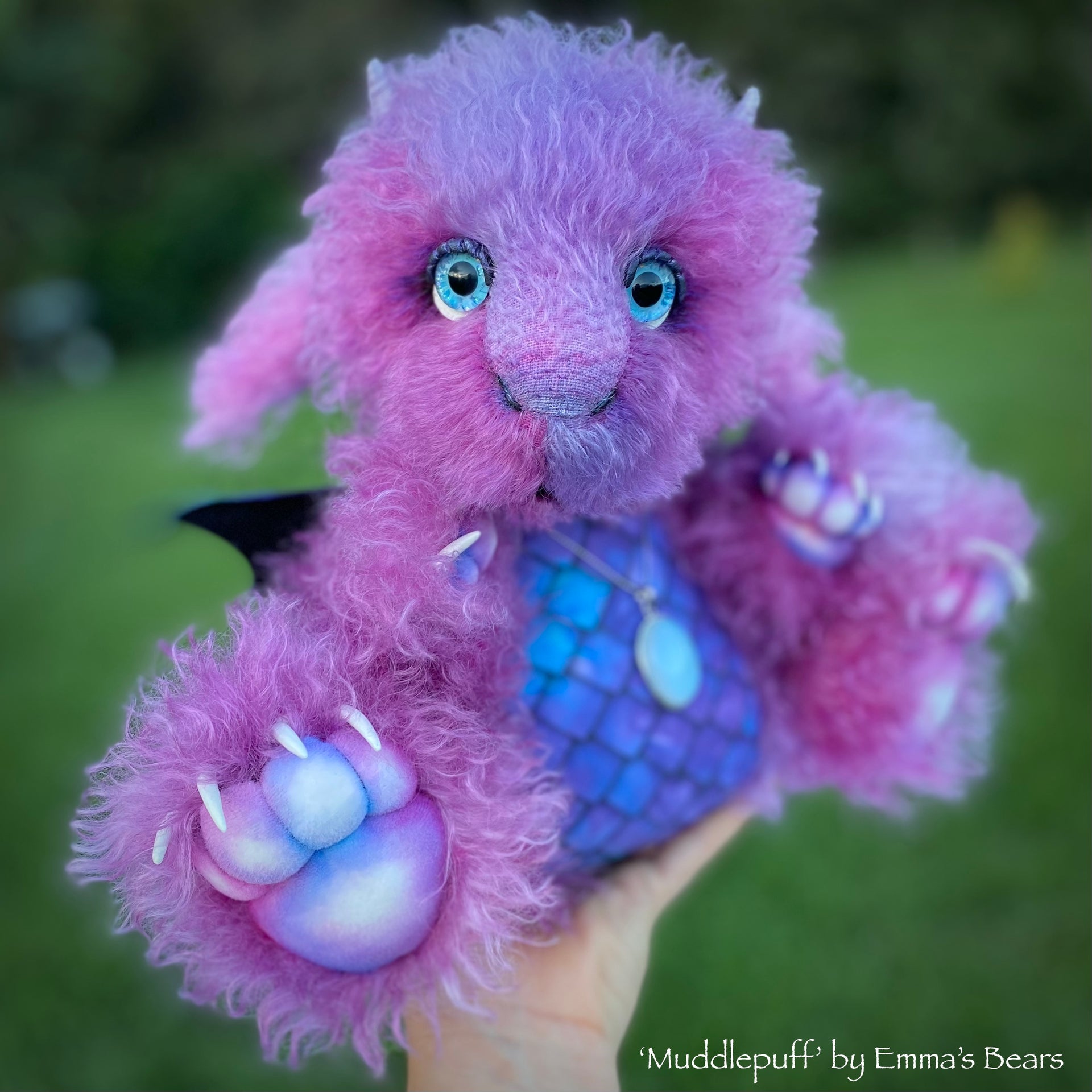 Muddlepuff - 15" hand-dyed curlylocks mohair Artist Baby Dragon by Emmas Bears - OOAK