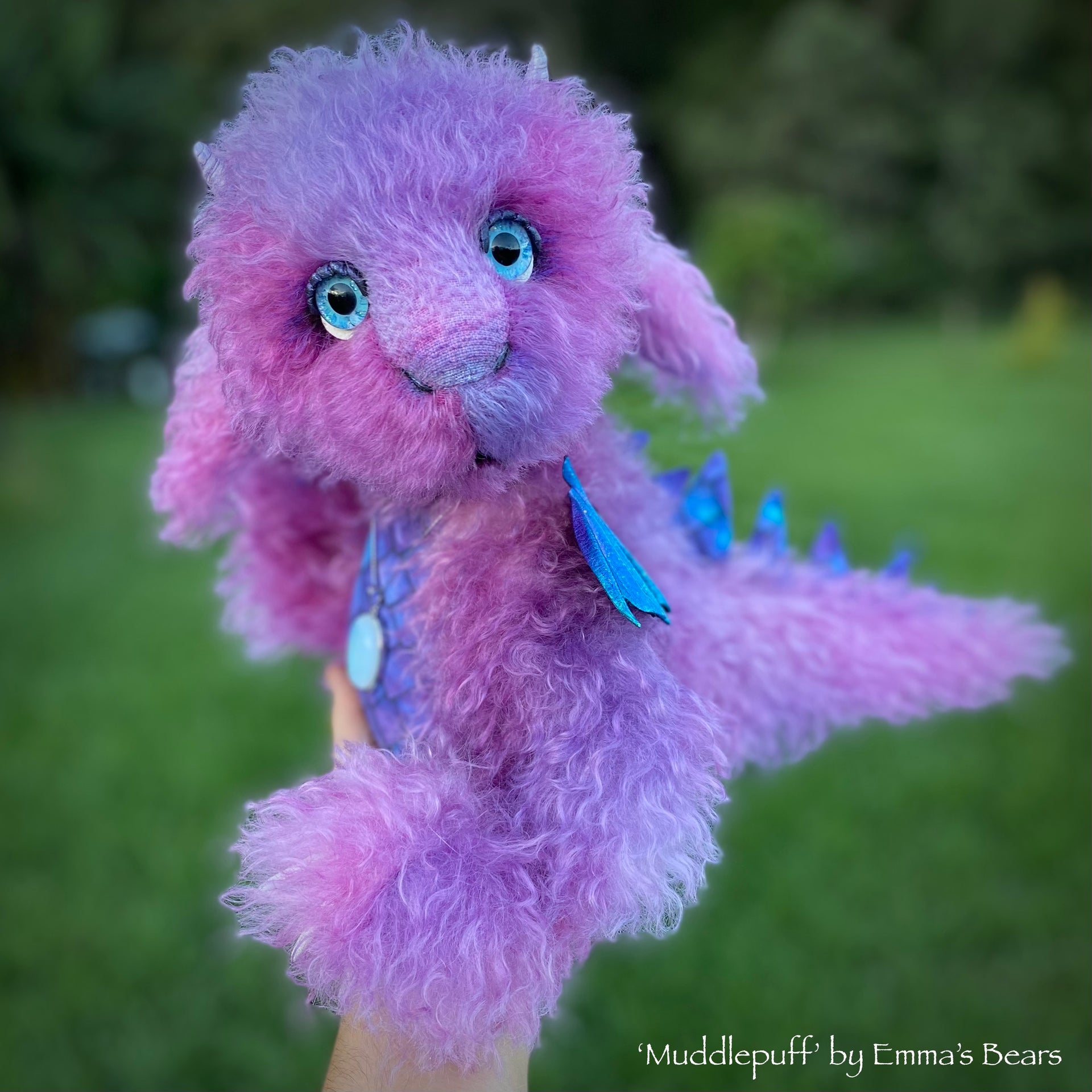 Muddlepuff - 15" hand-dyed curlylocks mohair Artist Baby Dragon by Emmas Bears - OOAK