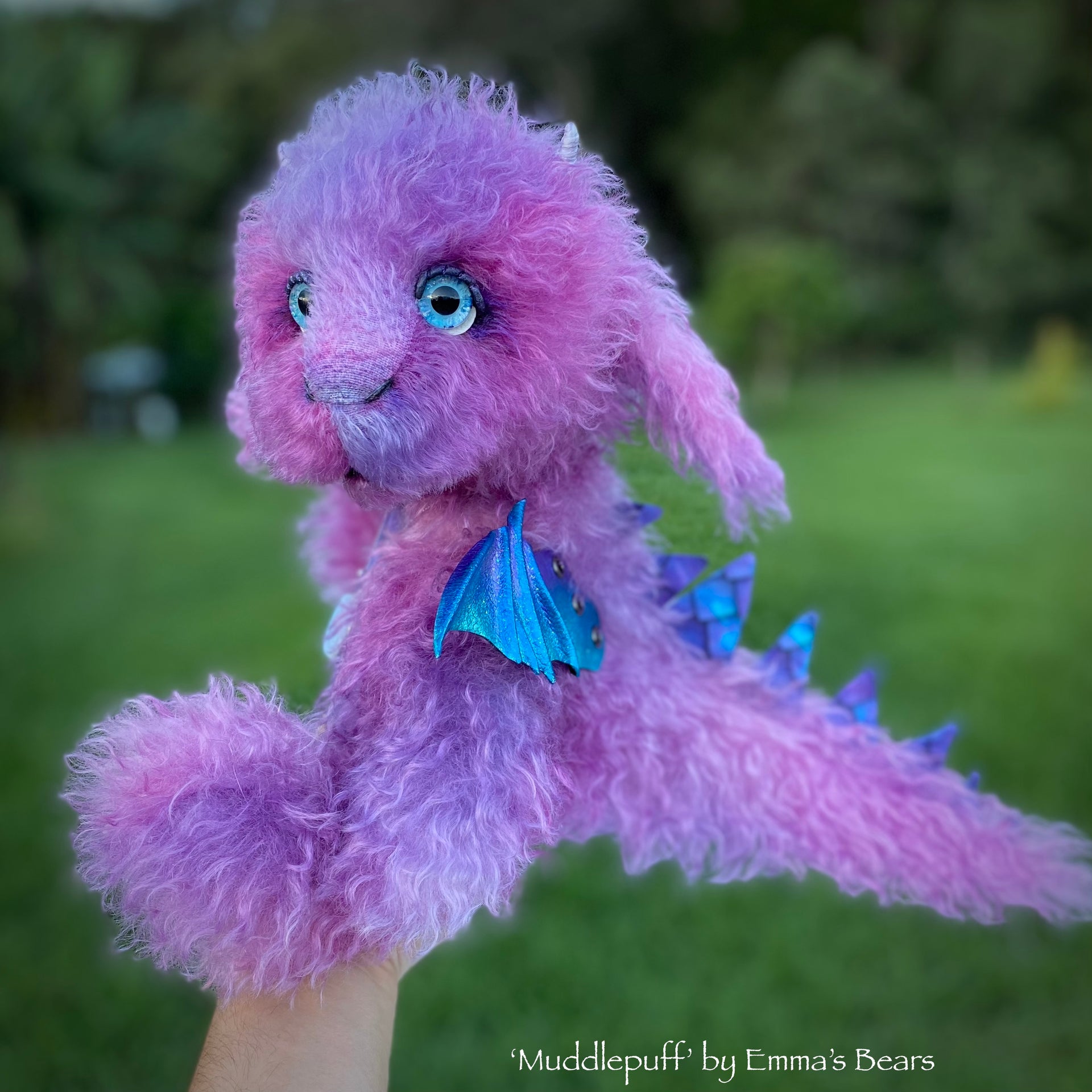 Muddlepuff - 15" hand-dyed curlylocks mohair Artist Baby Dragon by Emmas Bears - OOAK