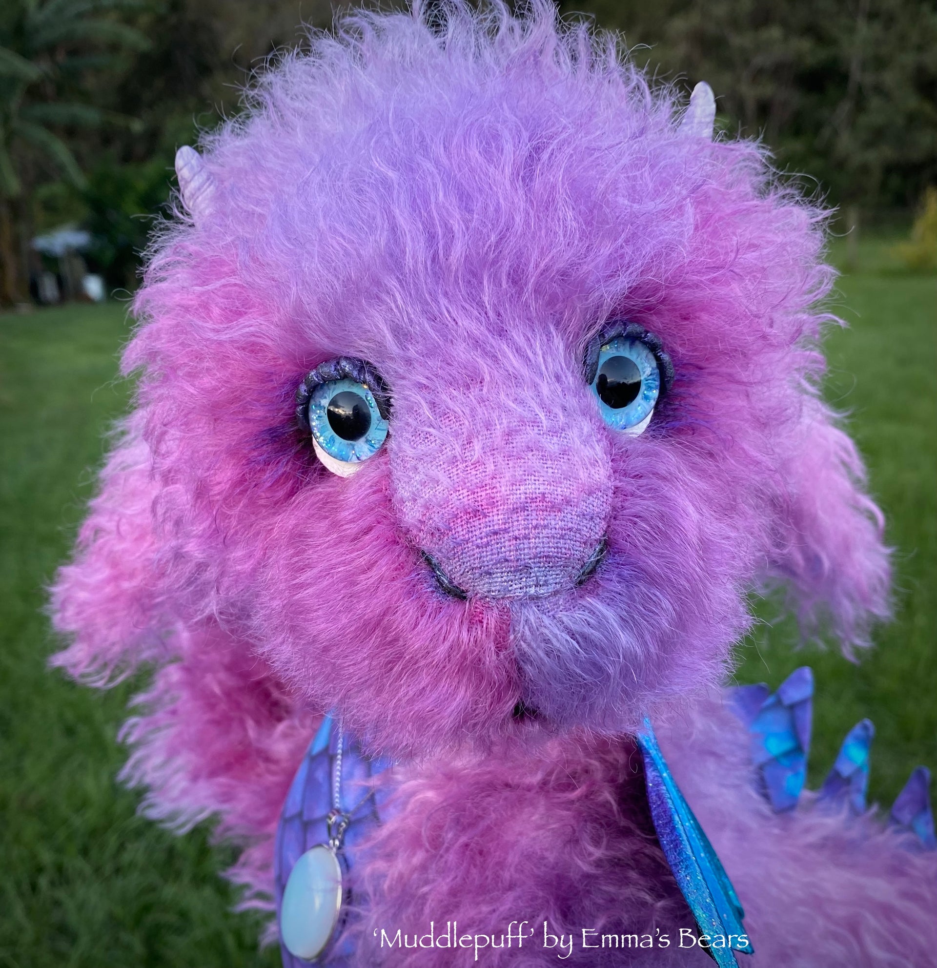 Muddlepuff - 15" hand-dyed curlylocks mohair Artist Baby Dragon by Emmas Bears - OOAK