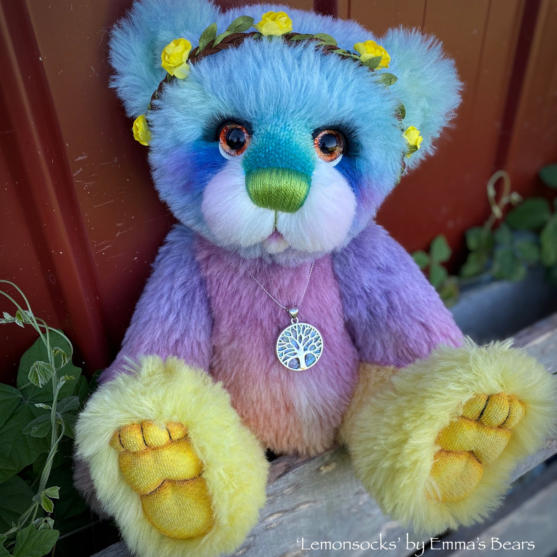 Lemonsocks - 16" Hand-Dyed Rainbow Bear by Emma's Bears - OOAK