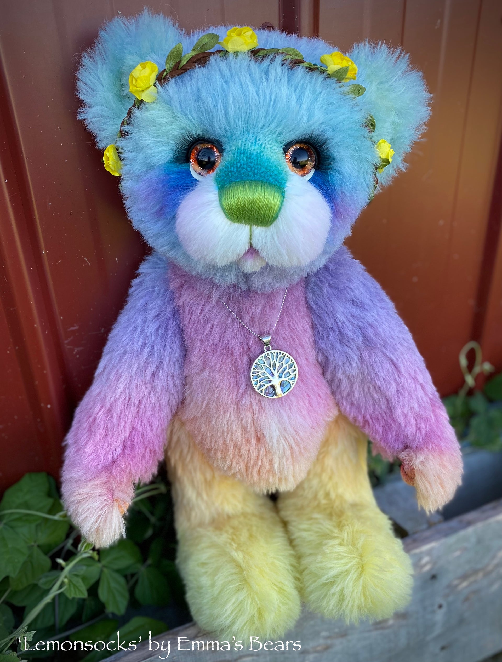 Lemonsocks - 16" Hand-Dyed Rainbow Bear by Emma's Bears - OOAK