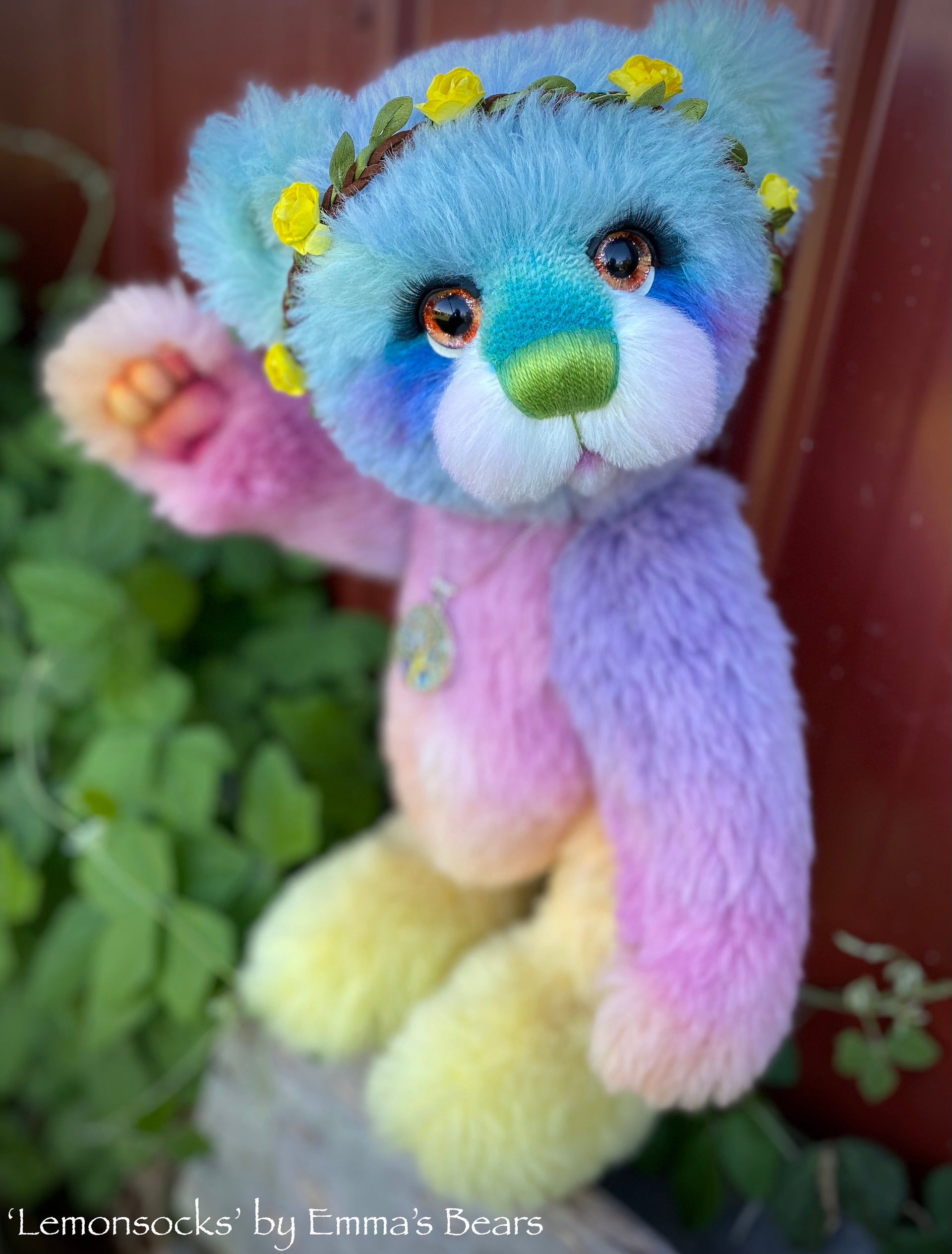 Lemonsocks - 16" Hand-Dyed Rainbow Bear by Emma's Bears - OOAK