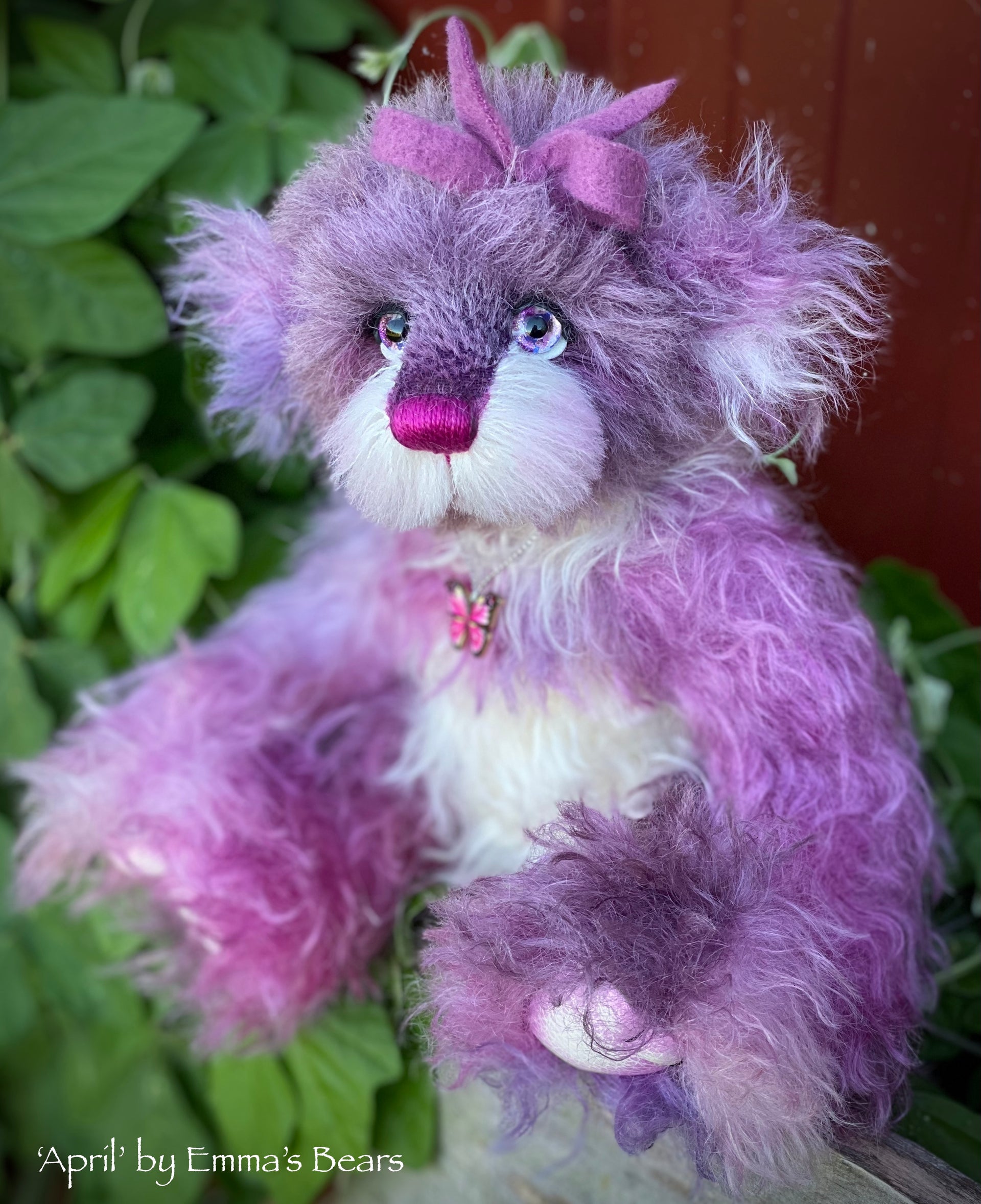 April - 11" Hand-Dyed mohair and alpaca bear by Emma's Bears - OOAK