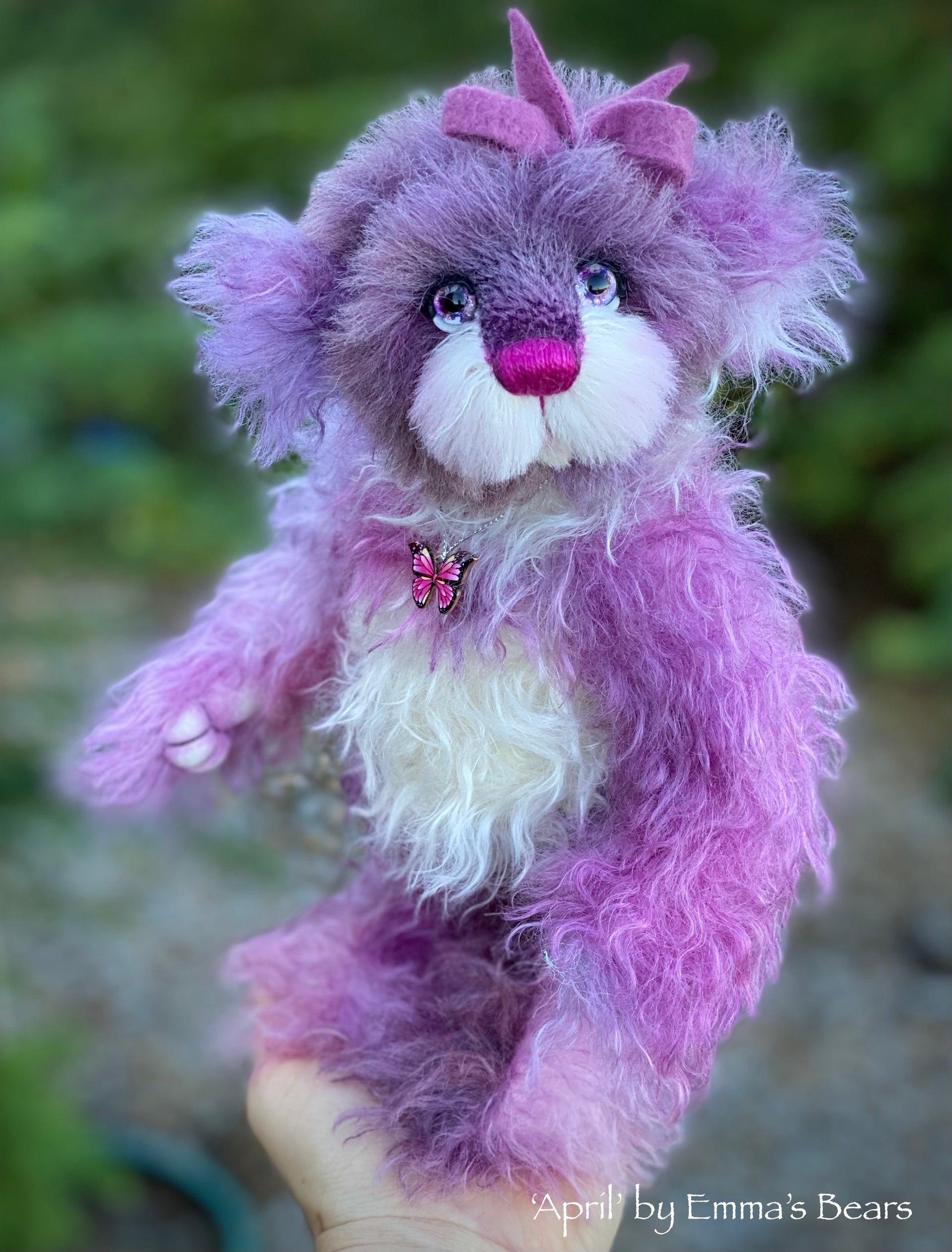 April - 11" Hand-Dyed mohair and alpaca bear by Emma's Bears - OOAK