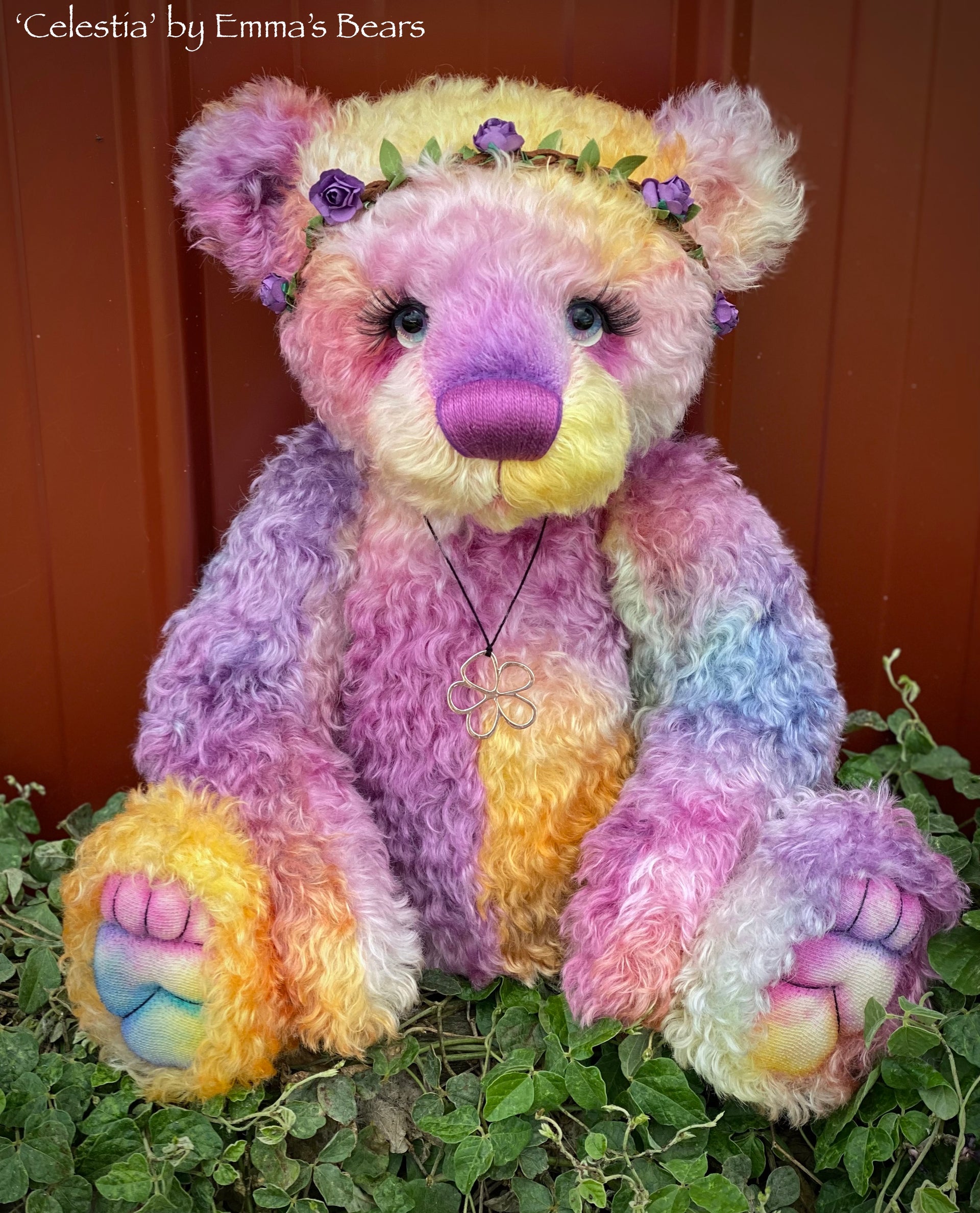 Celestia - 18" hand dyed curly kid mohair bear by Emmas Bears - OOAK