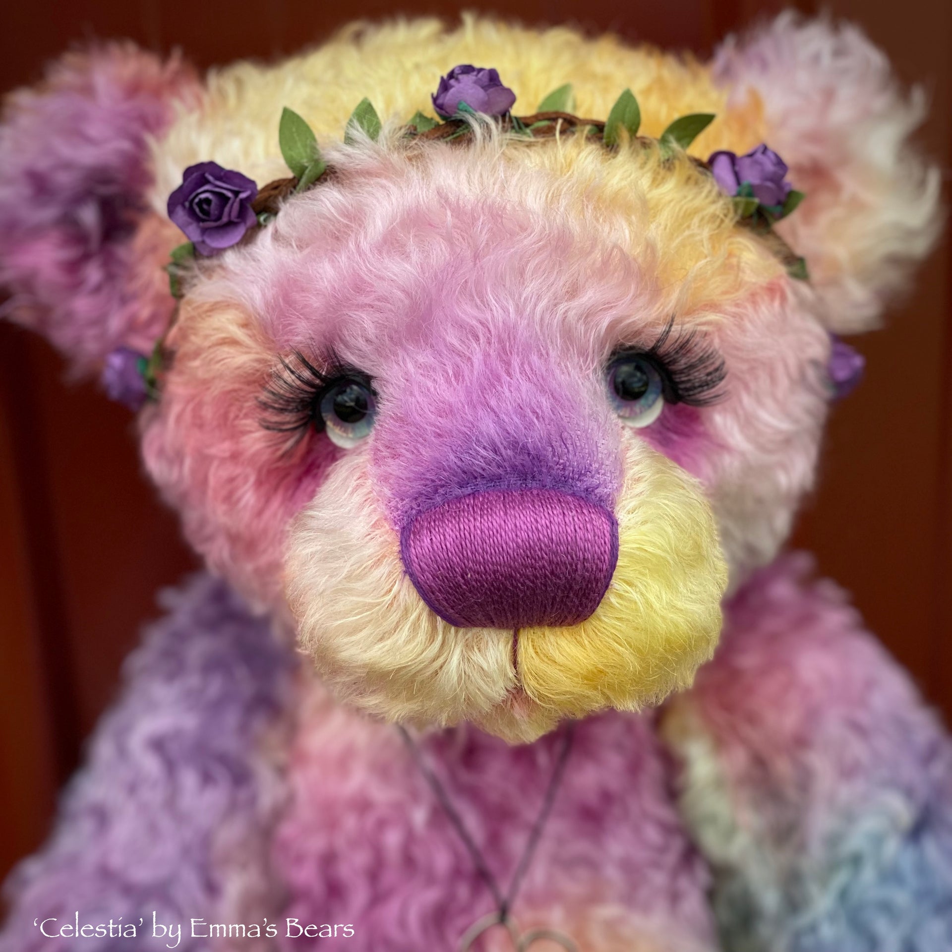 Celestia - 18" hand dyed curly kid mohair bear by Emmas Bears - OOAK