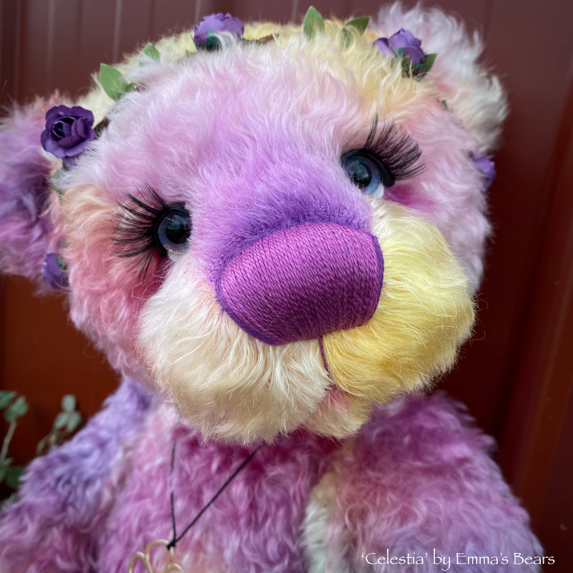 Celestia - 18" hand dyed curly kid mohair bear by Emmas Bears - OOAK
