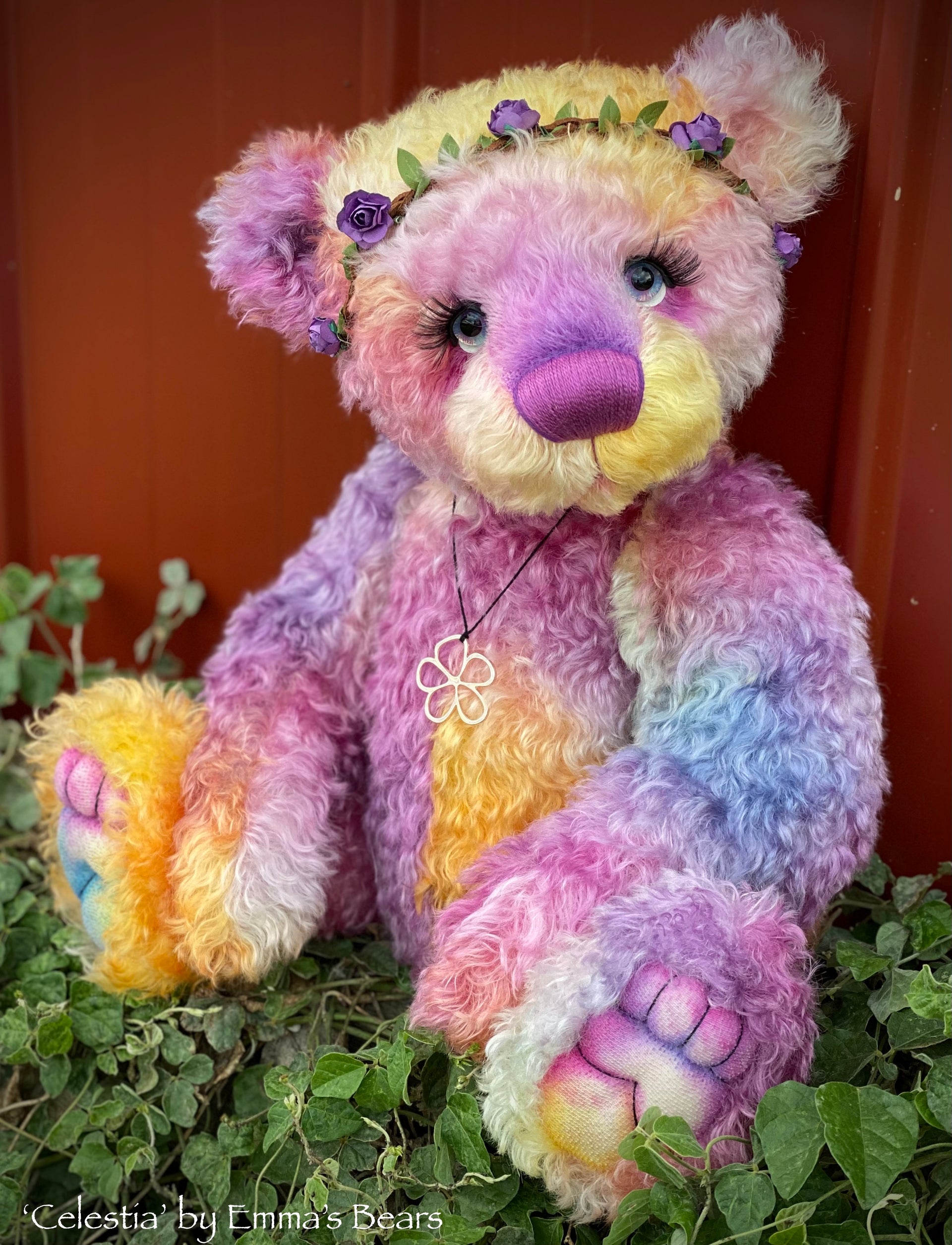 Celestia - 18" hand dyed curly kid mohair bear by Emmas Bears - OOAK