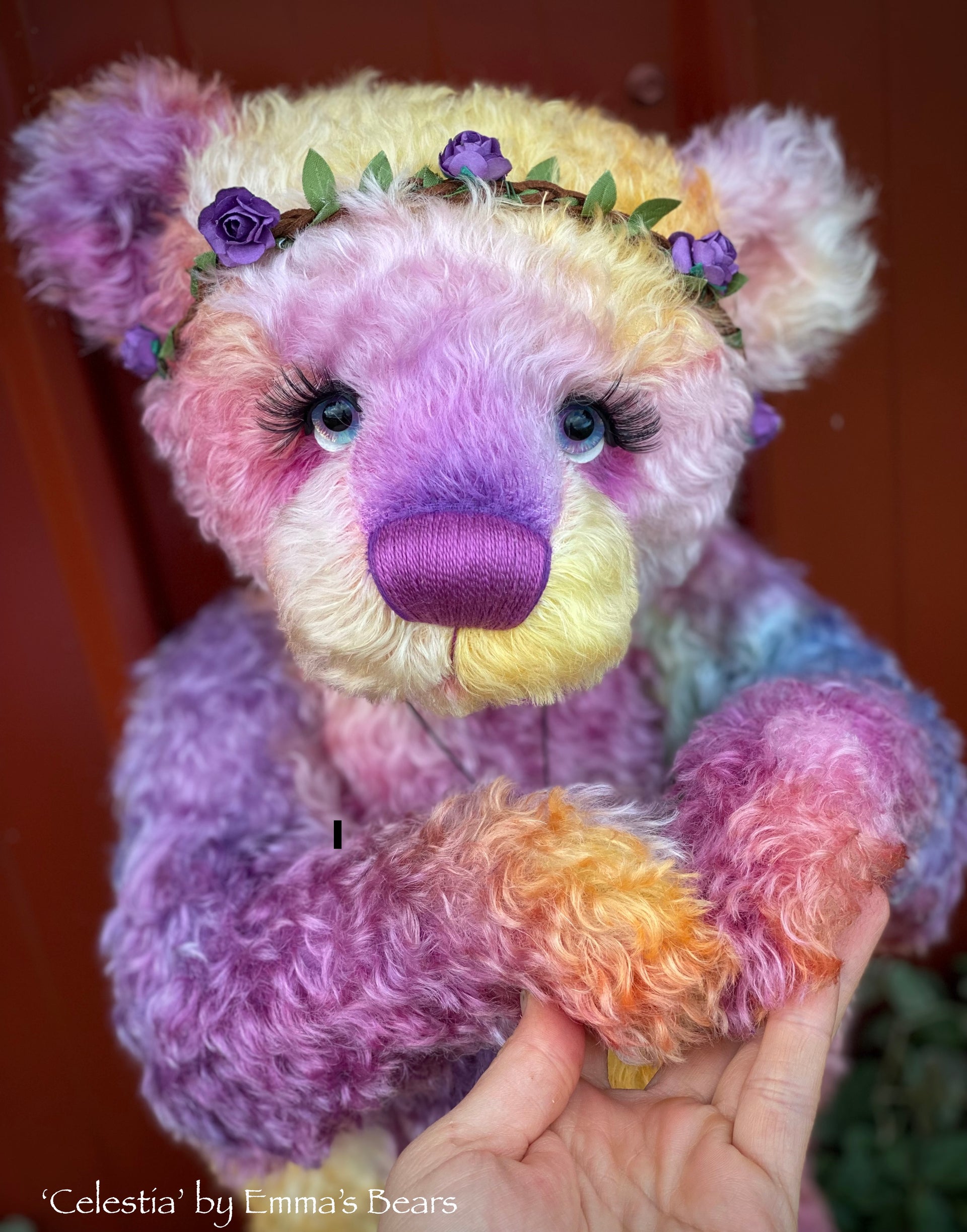 Celestia - 18" hand dyed curly kid mohair bear by Emmas Bears - OOAK