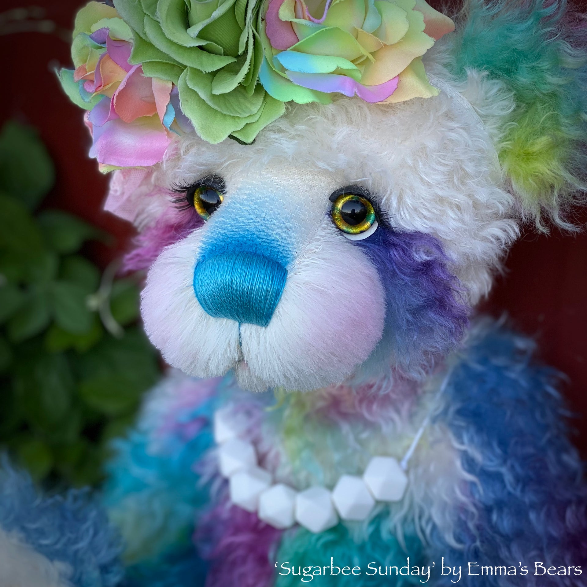 Sugarbee Sunday - 20" Hand-Dyed Rainbow mohair Artist Bear by Emma's Bears - OOAK