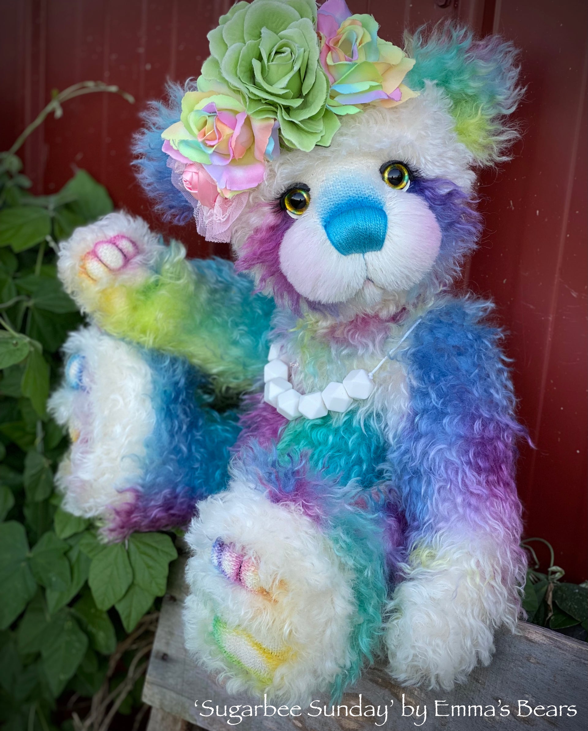 Sugarbee Sunday - 20" Hand-Dyed Rainbow mohair Artist Bear by Emma's Bears - OOAK