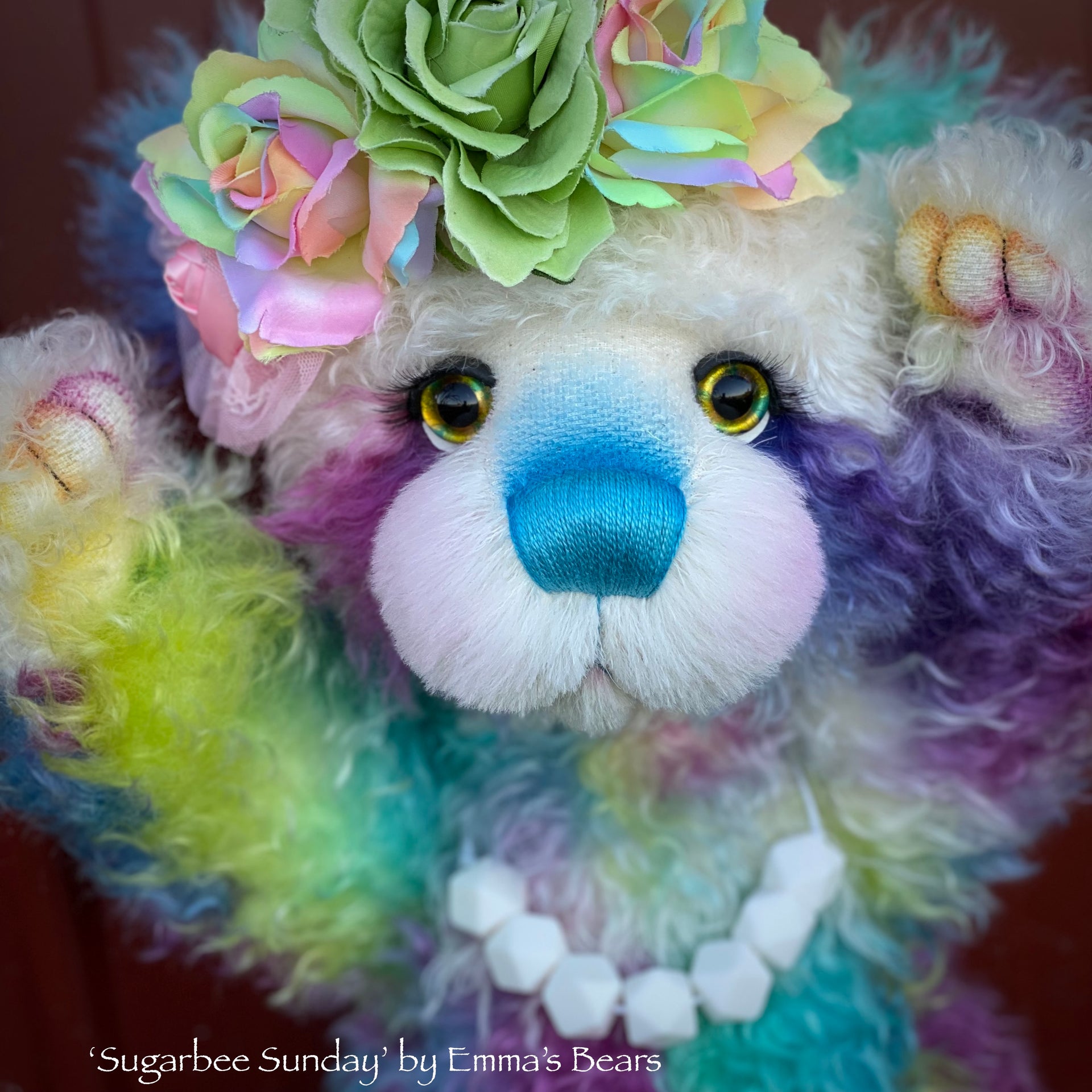 Sugarbee Sunday - 20" Hand-Dyed Rainbow mohair Artist Bear by Emma's Bears - OOAK