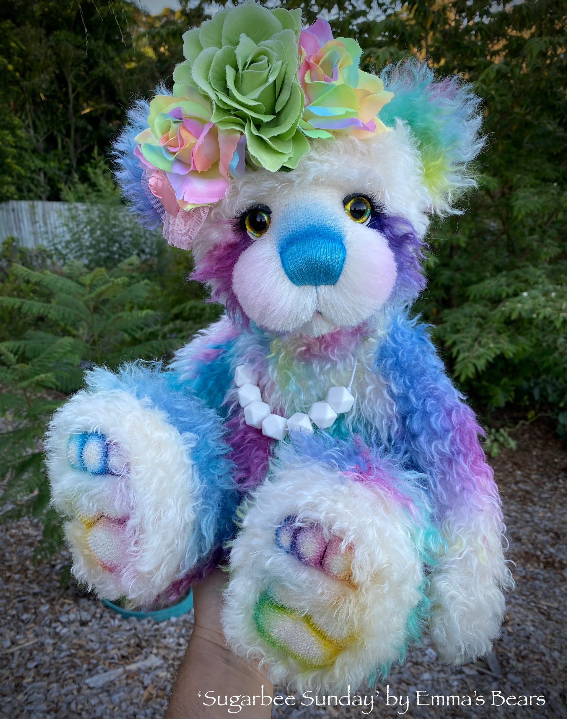 Sugarbee Sunday - 20" Hand-Dyed Rainbow mohair Artist Bear by Emma's Bears - OOAK