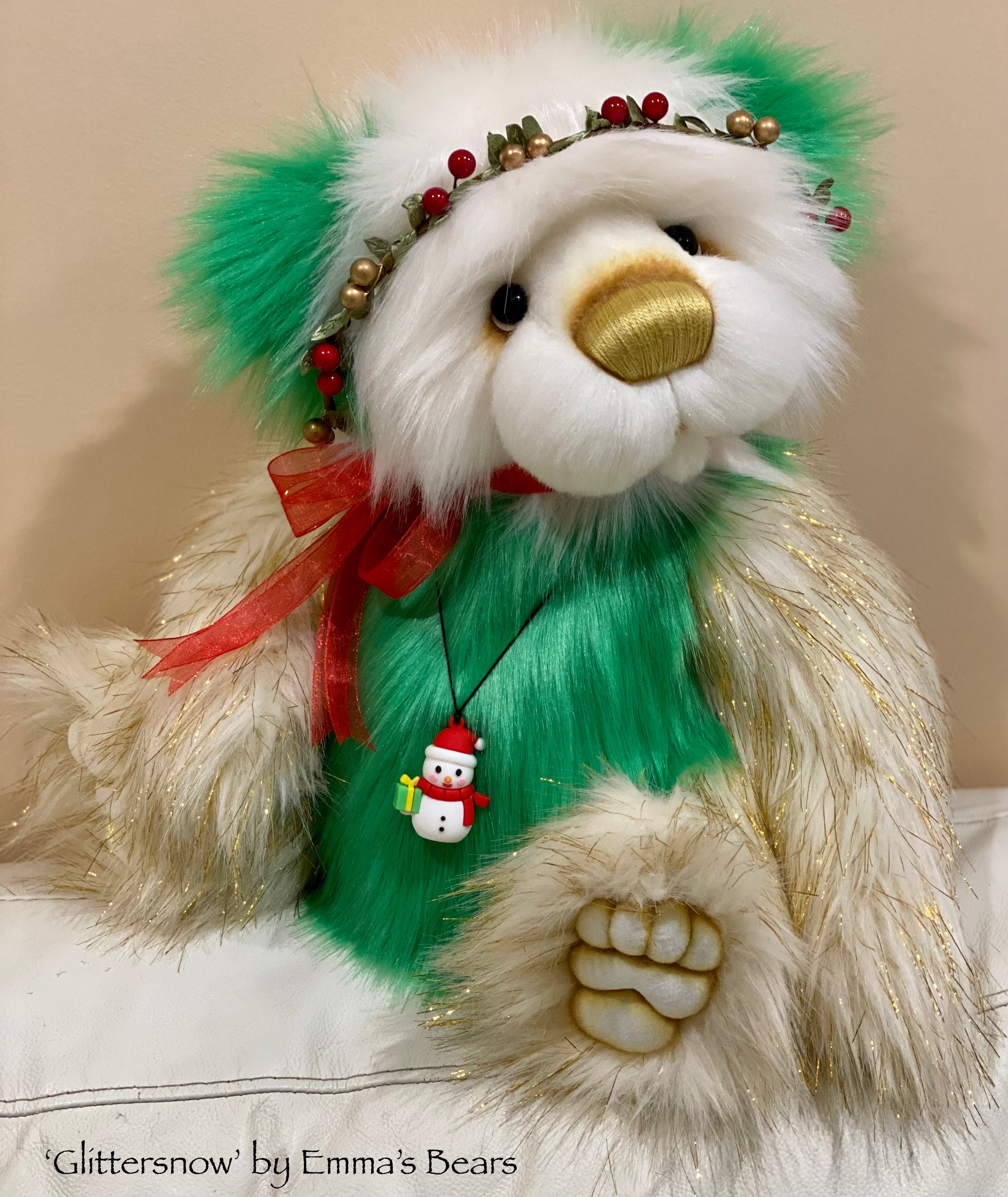 Glittersnow - 18" Faux Fur Christmas Artist Bear by Emma's Bears - OOAK