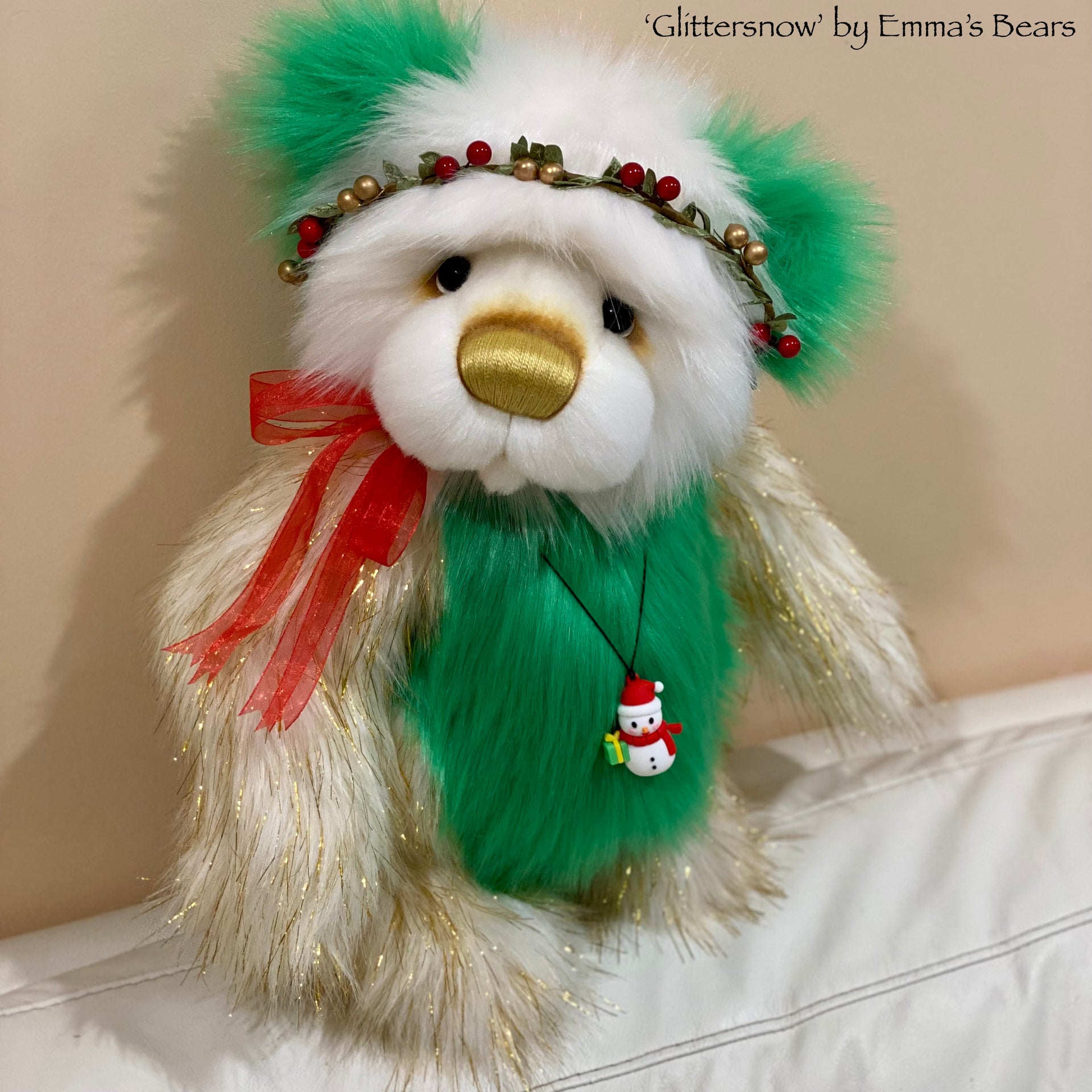 Glittersnow - 18" Faux Fur Christmas Artist Bear by Emma's Bears - OOAK