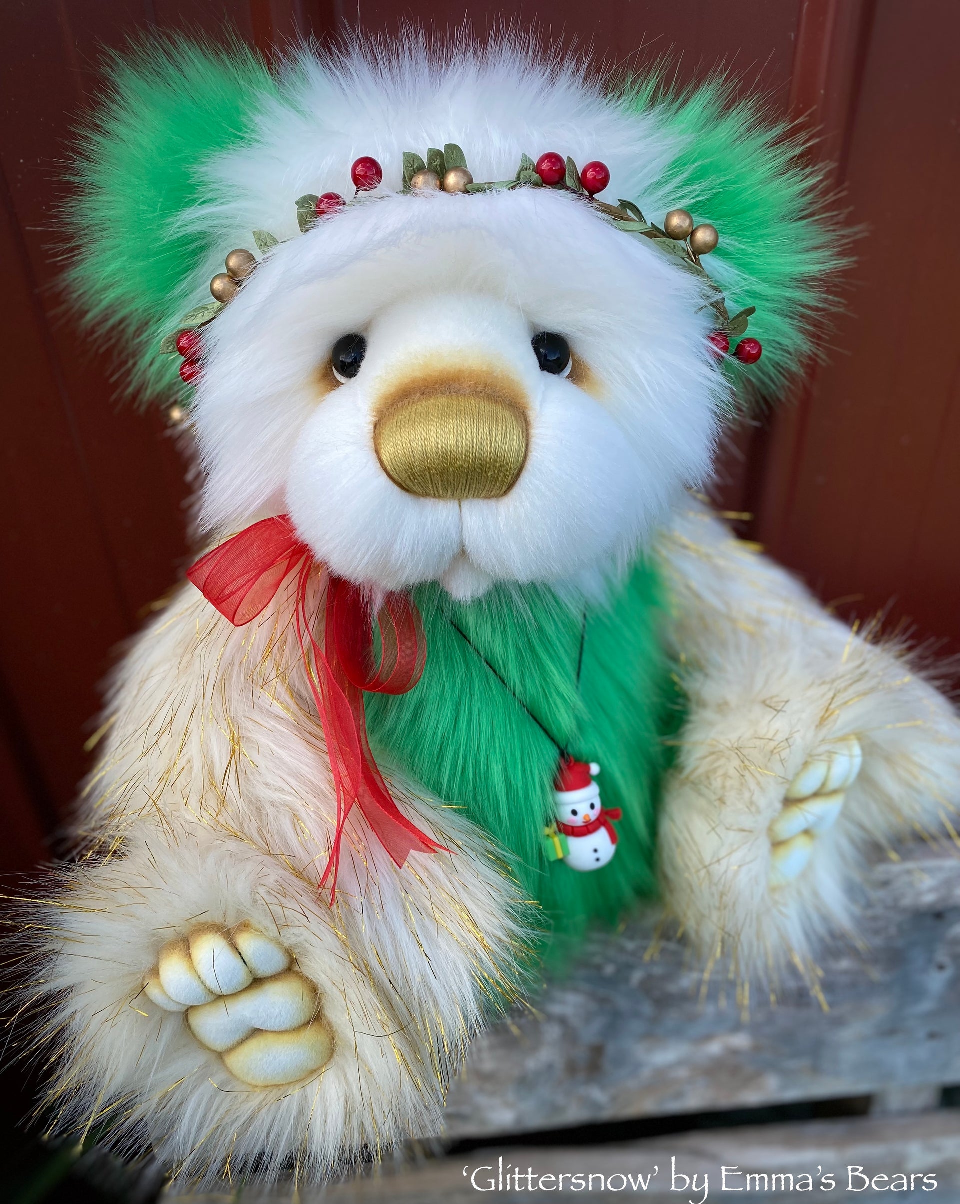 Glittersnow - 18" Faux Fur Christmas Artist Bear by Emma's Bears - OOAK