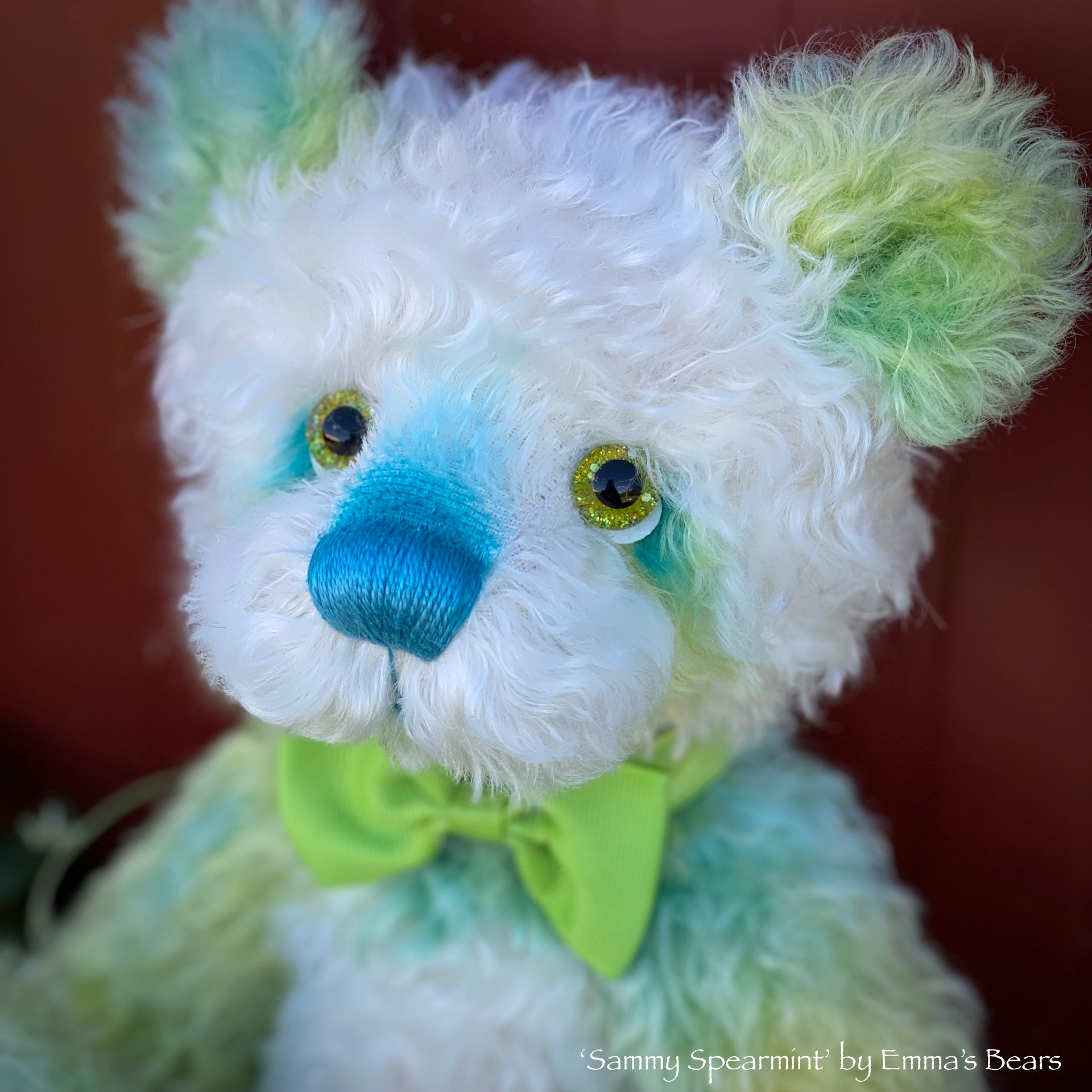 Sammy Spearmint - 14" Hand-dyed curly kid mohair Artist Bear by Emmas Bears - OOAK