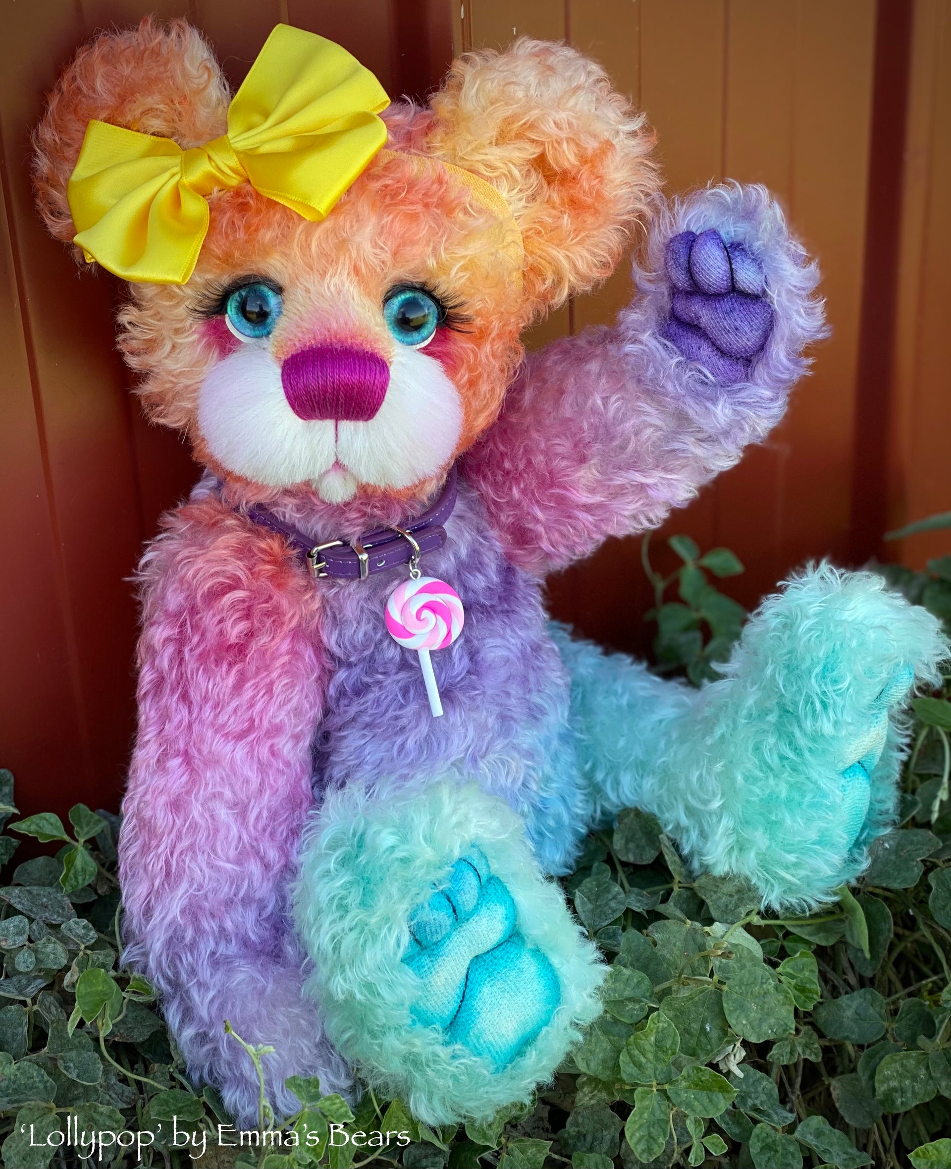 Lollypop - 16" Hand-dyed curly kid mohair Artist Bear by Emmas Bears - OOAK