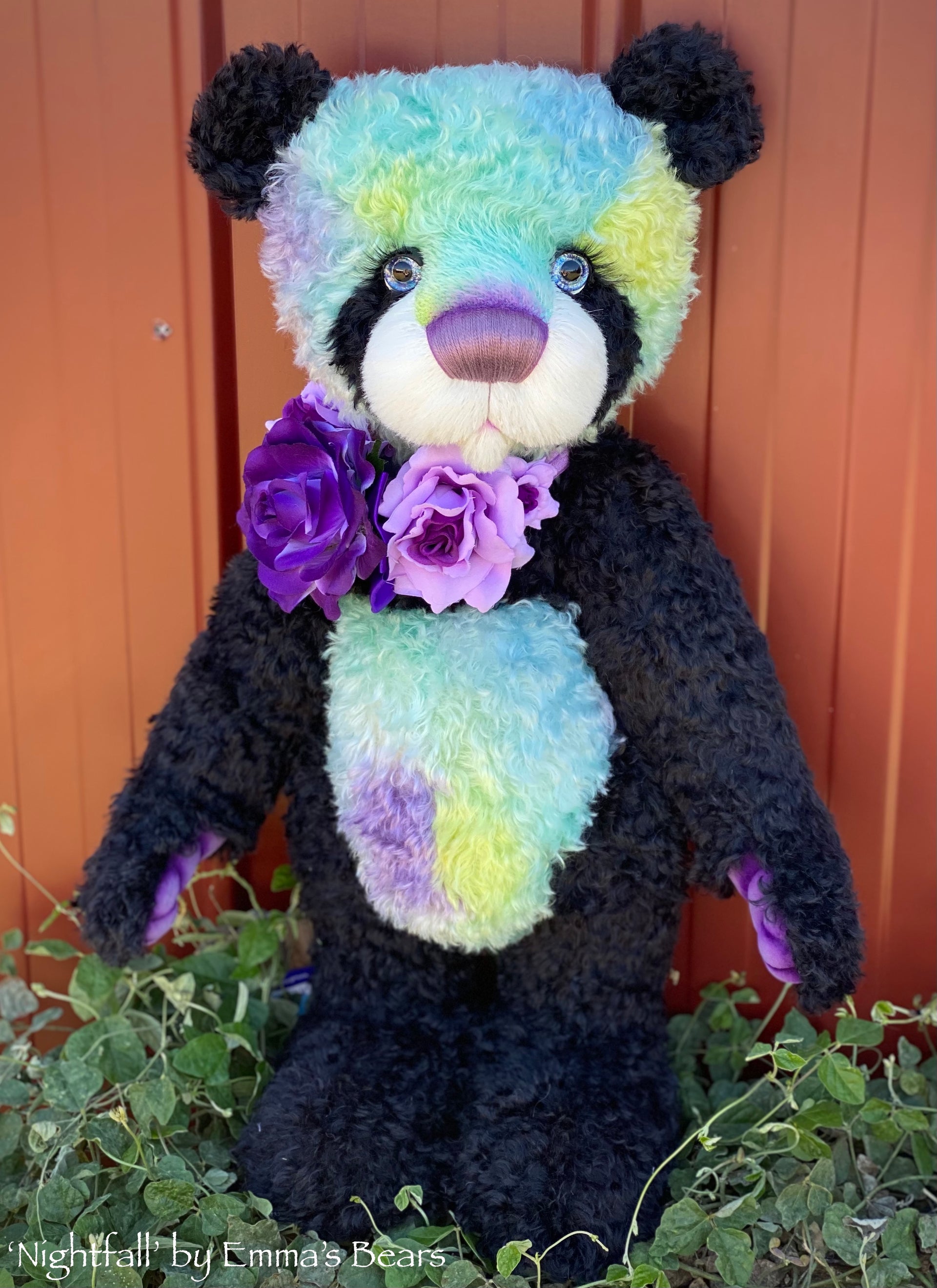 Nightfall- 23" hand dyed rainbow kid mohair bear by Emmas Bears - OOAK