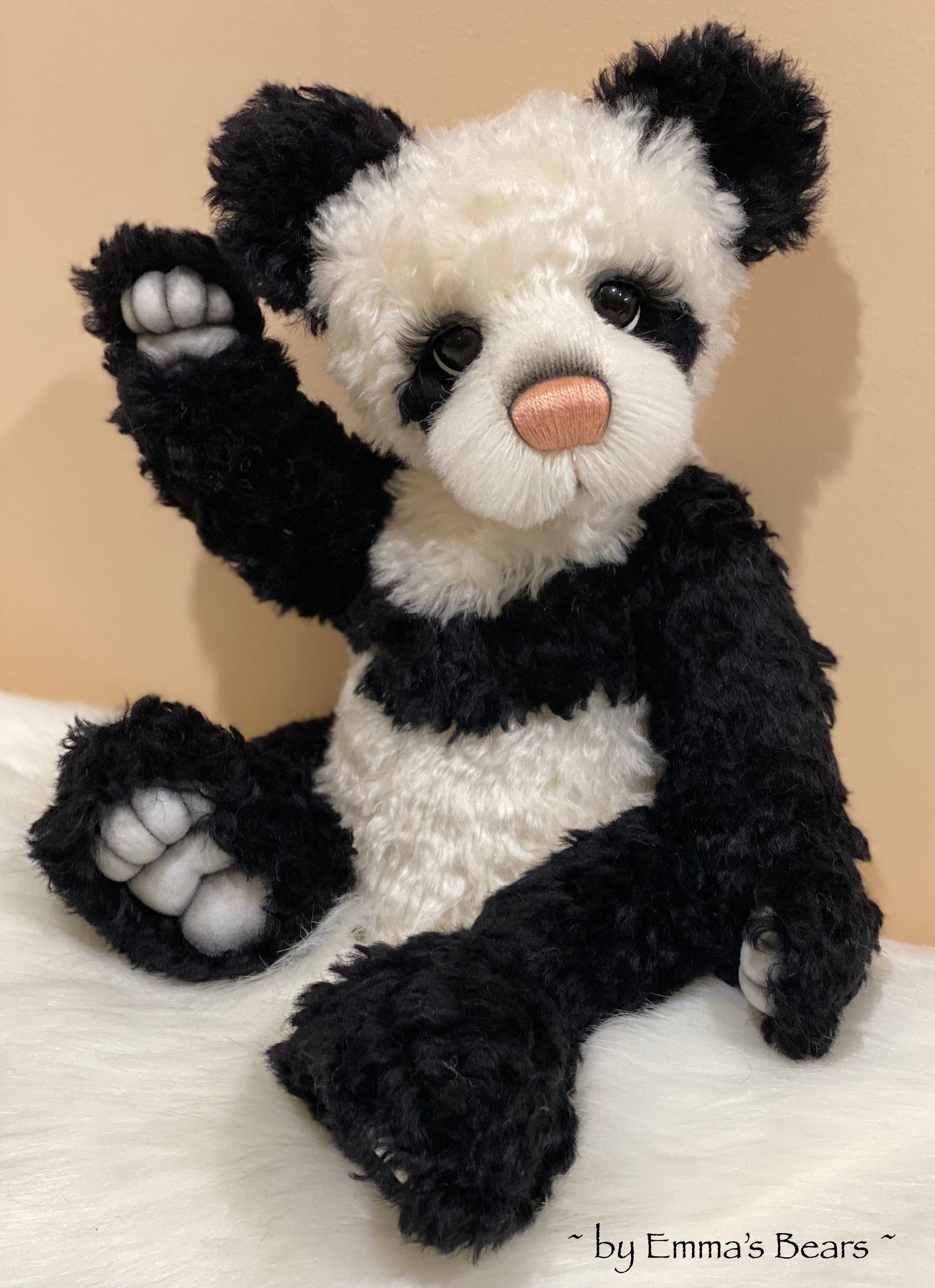 Custom White Panda - 18" Kid Mohair and Alpaca Artist Baby Bear by Emma's Bears - OOAK