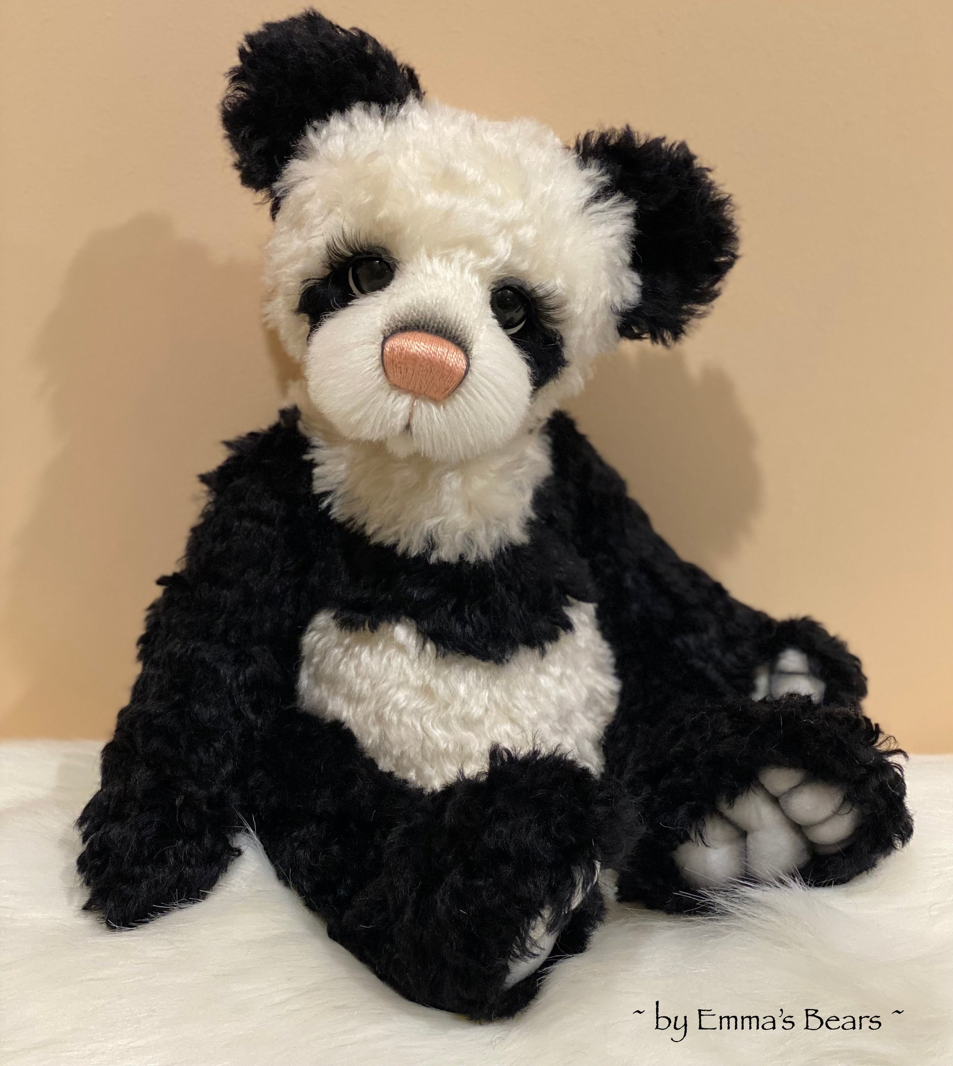 Custom White Panda - 18" Kid Mohair and Alpaca Artist Baby Bear by Emma's Bears - OOAK