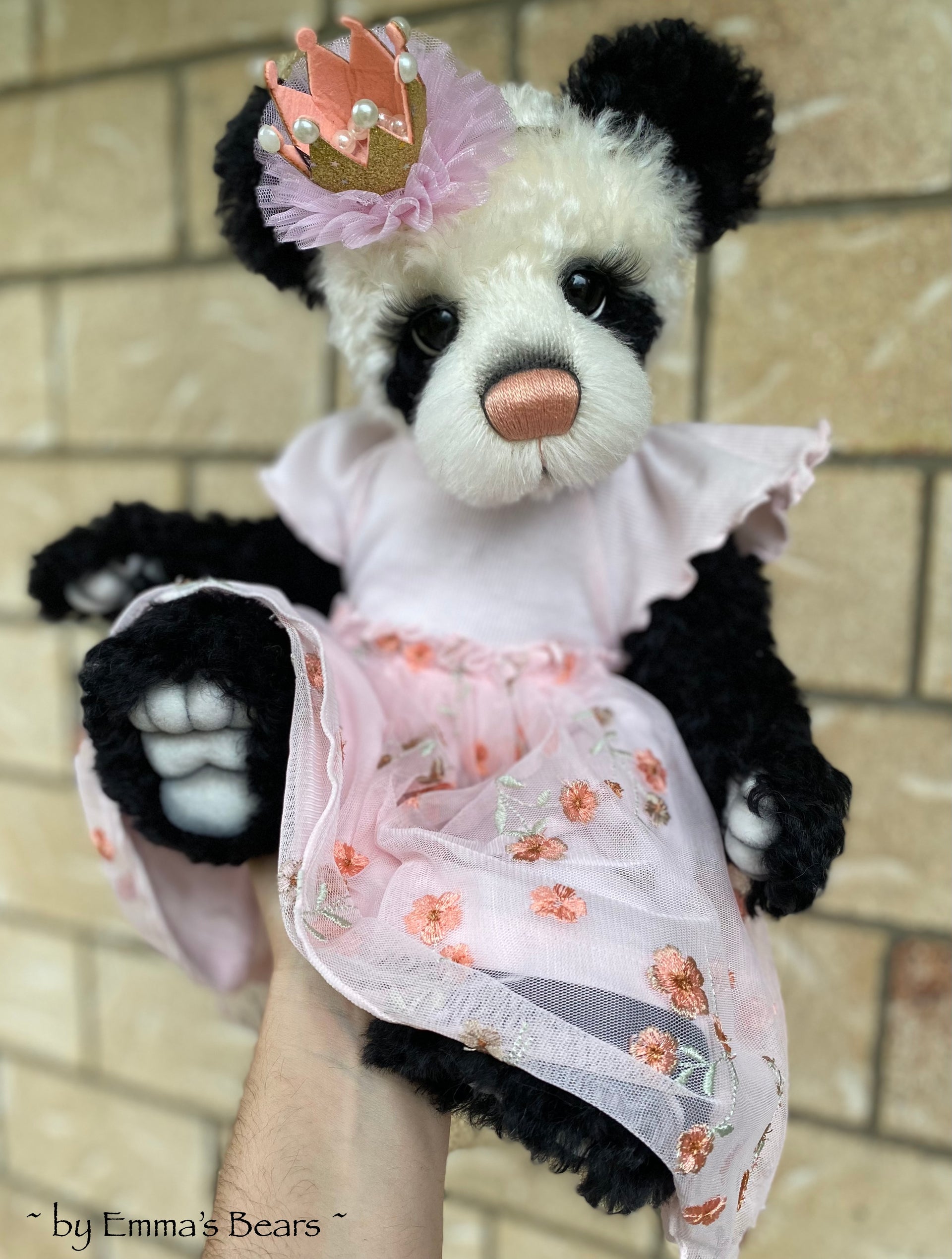 Custom White Panda - 18" Kid Mohair and Alpaca Artist Baby Bear by Emma's Bears - OOAK