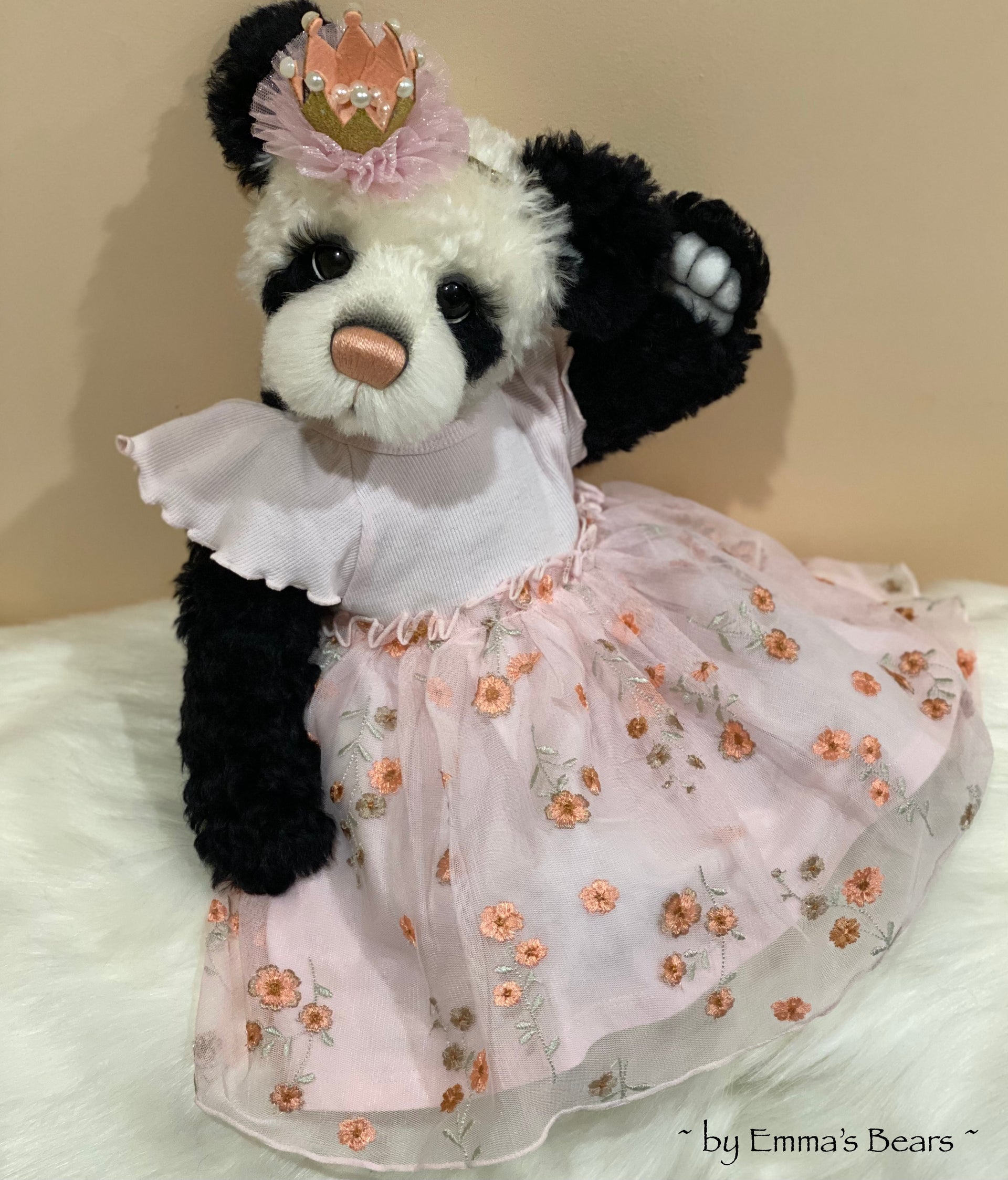 Custom White Panda - 18" Kid Mohair and Alpaca Artist Baby Bear by Emma's Bears - OOAK