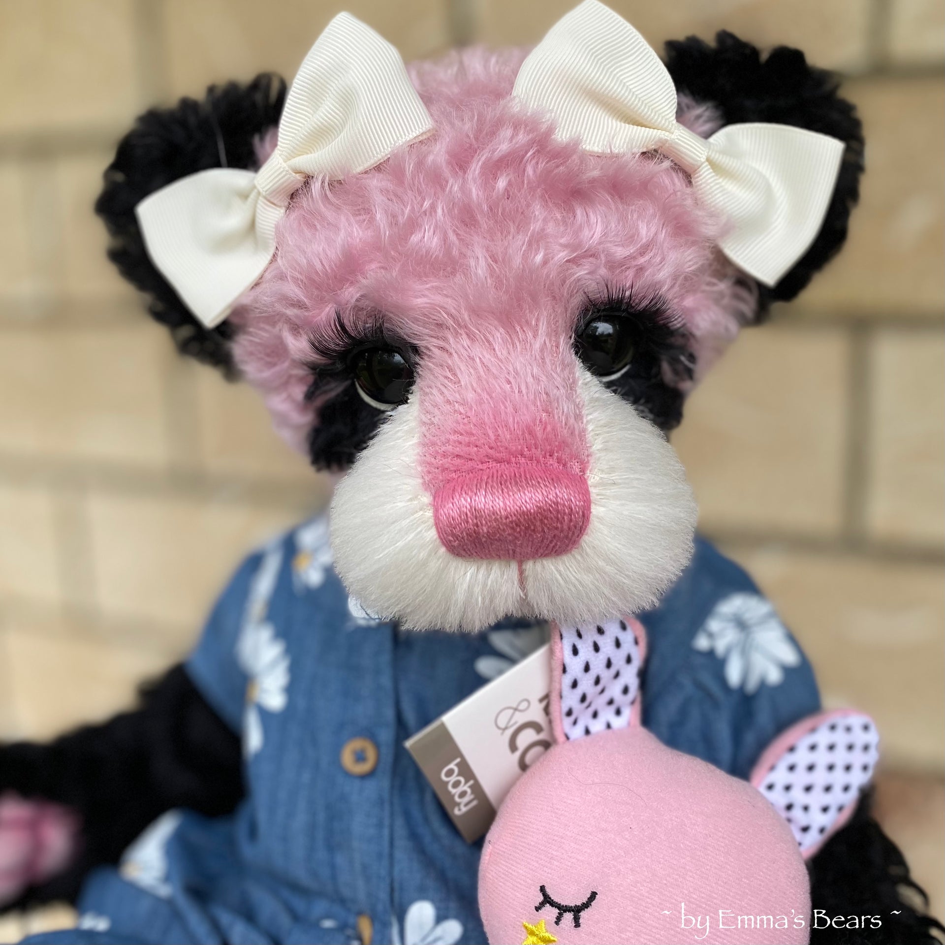 Custom Pink Panda - 18" Kid Mohair and Alpaca Artist Baby Bear by Emma's Bears - OOAK