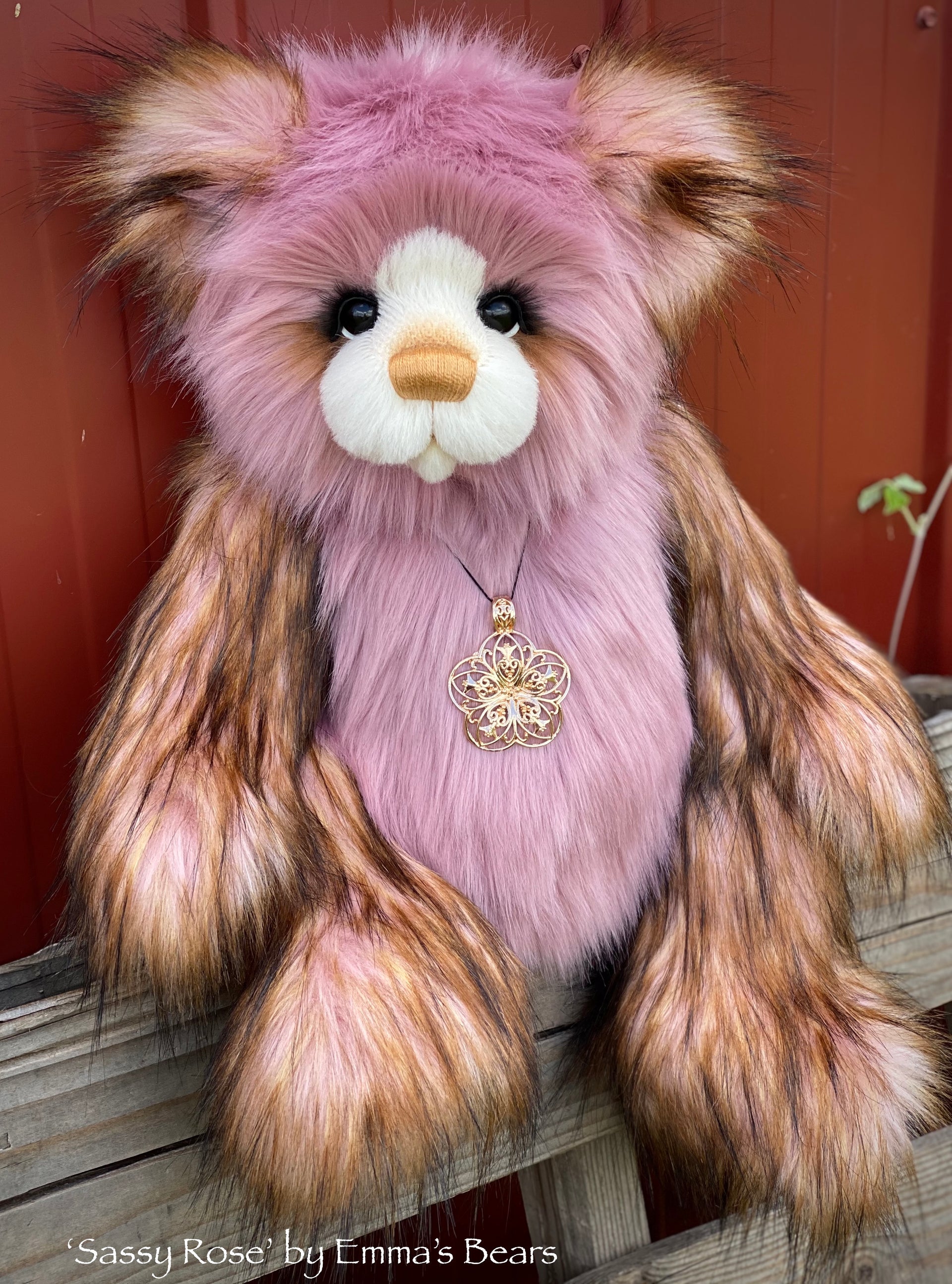 Sassy Rose - 21" Faux Fur Artist Bear by Emma's Bears - OOAK