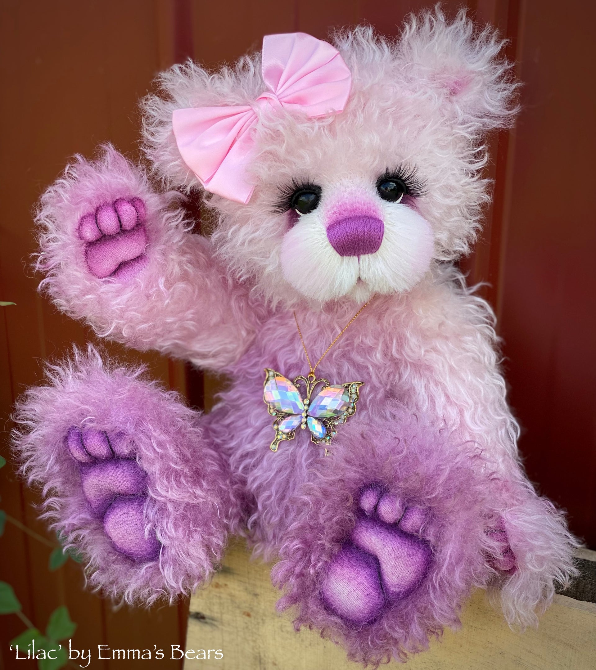 Lilac - 16" Hand-dyed curlylocks mohair Artist Bear by Emmas Bears - OOAK
