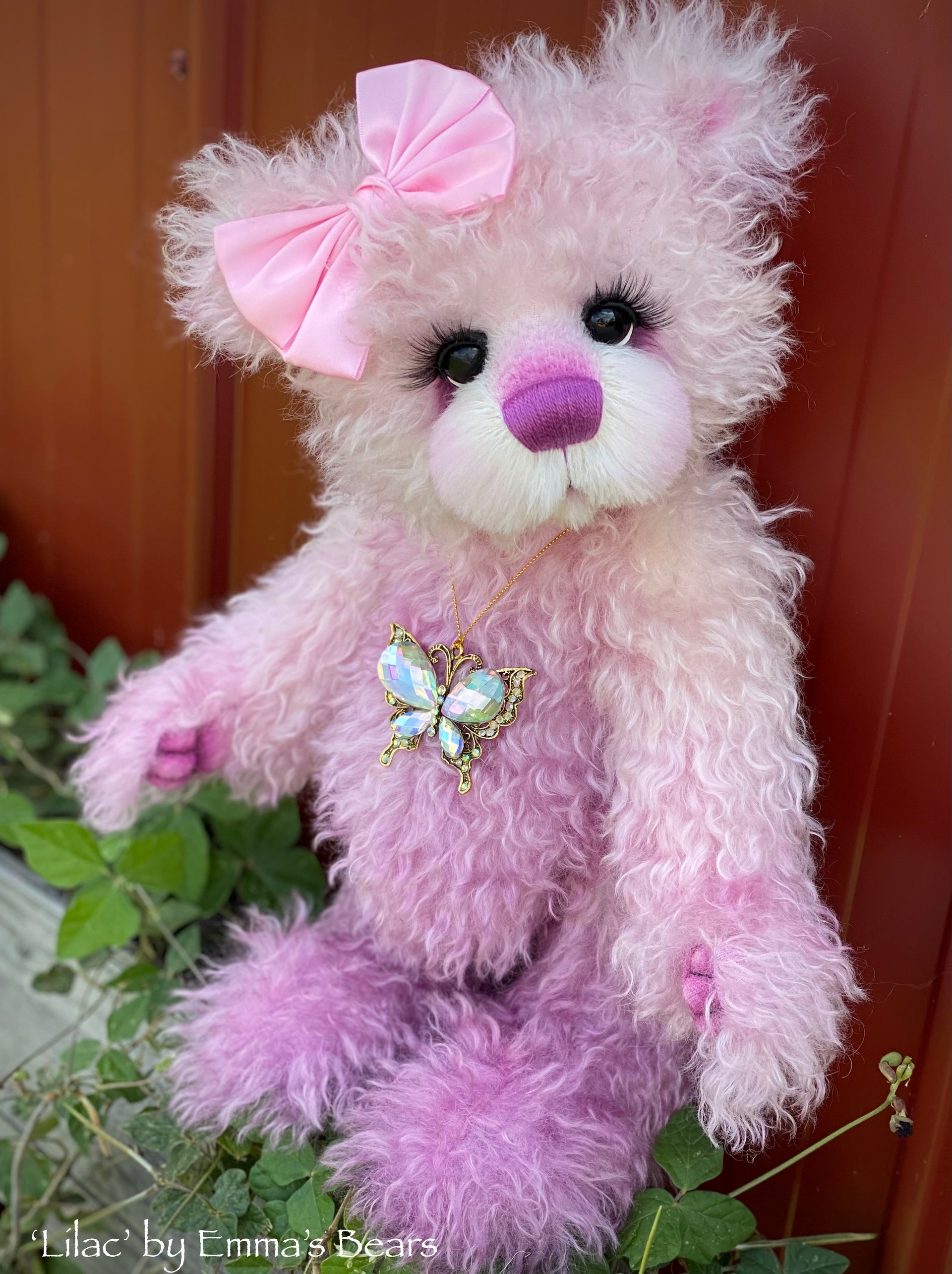 Lilac - 16" Hand-dyed curlylocks mohair Artist Bear by Emmas Bears - OOAK