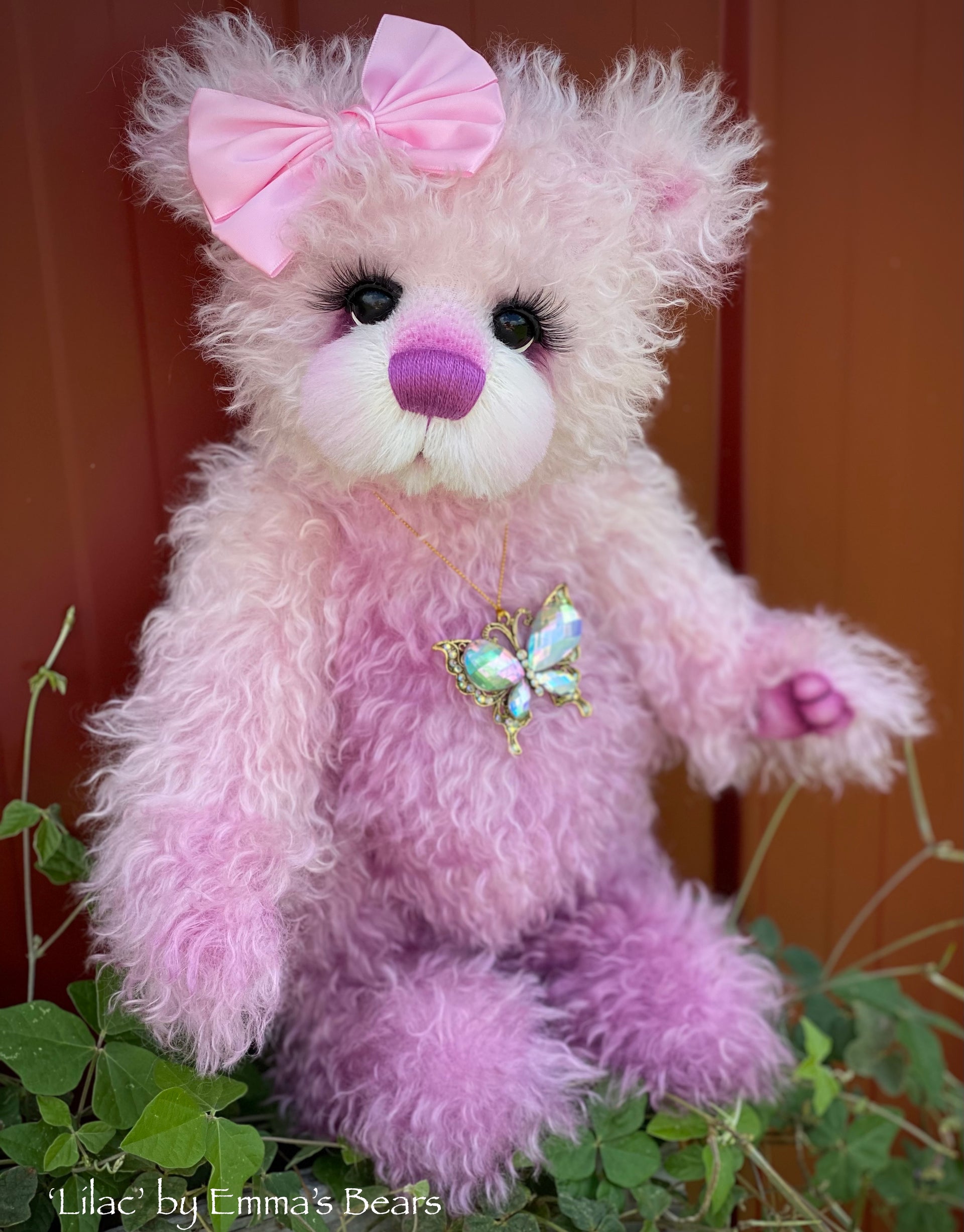 Lilac - 16" Hand-dyed curlylocks mohair Artist Bear by Emmas Bears - OOAK