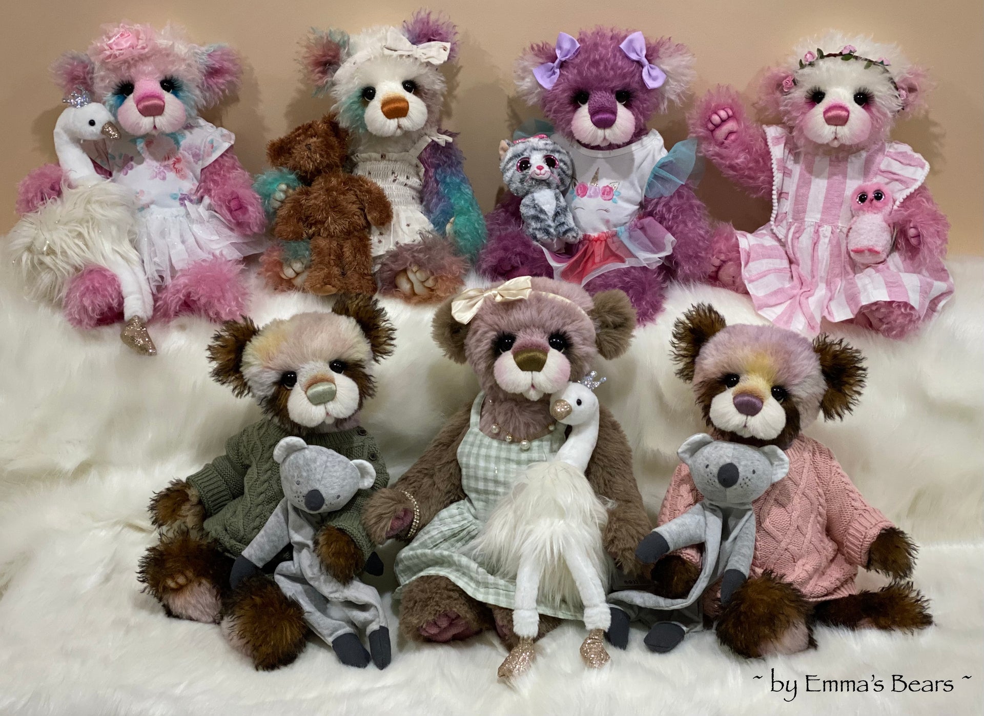 Unnamed Custom Bear ONE - 18" Pink and Blue Mohair and Alpaca Artist Baby Bear by Emma's Bears - OOAK