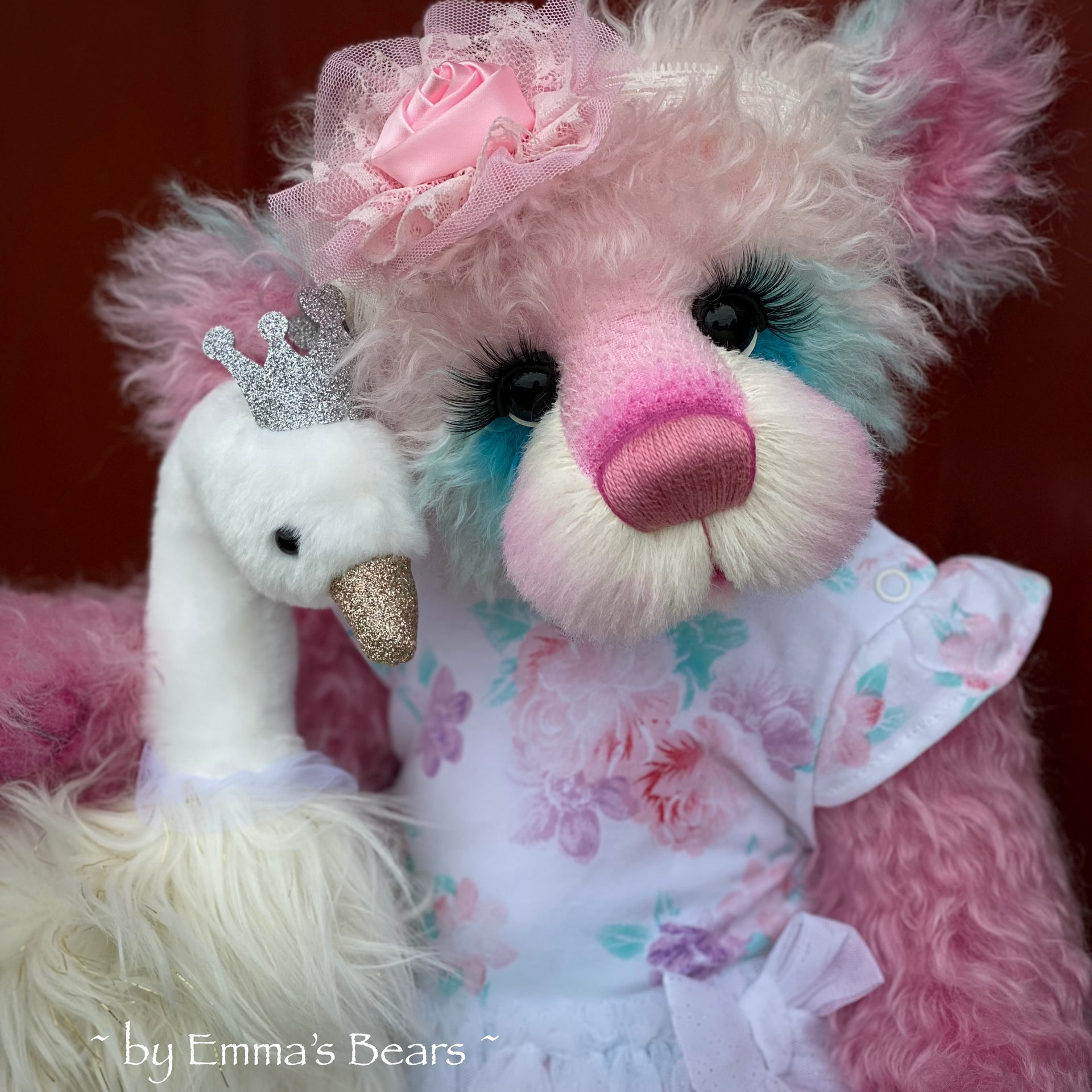 Unnamed Custom Bear ONE - 18" Pink and Blue Mohair and Alpaca Artist Baby Bear by Emma's Bears - OOAK