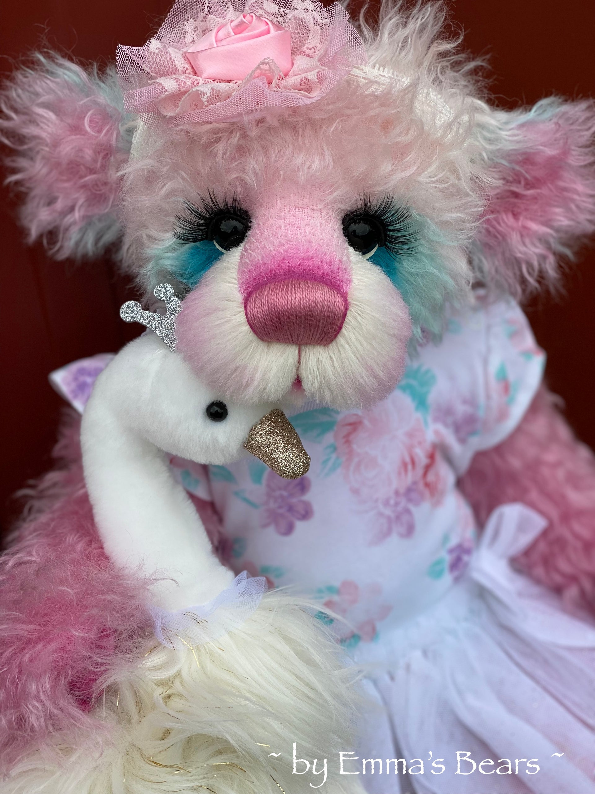 Unnamed Custom Bear ONE - 18" Pink and Blue Mohair and Alpaca Artist Baby Bear by Emma's Bears - OOAK