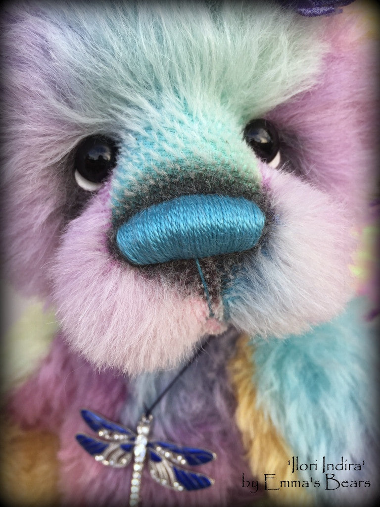 Ilori Indira - 16" hand dyed rainbow alpaca fairy bear  - OOAK by Emma's Bears