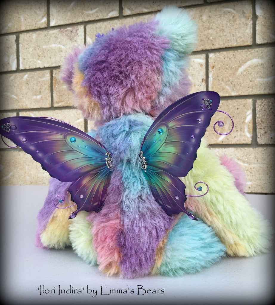 Ilori Indira - 16" hand dyed rainbow alpaca fairy bear  - OOAK by Emma's Bears