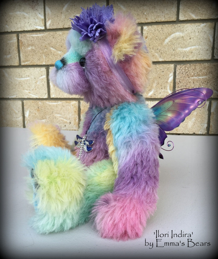 Ilori Indira - 16" hand dyed rainbow alpaca fairy bear  - OOAK by Emma's Bears