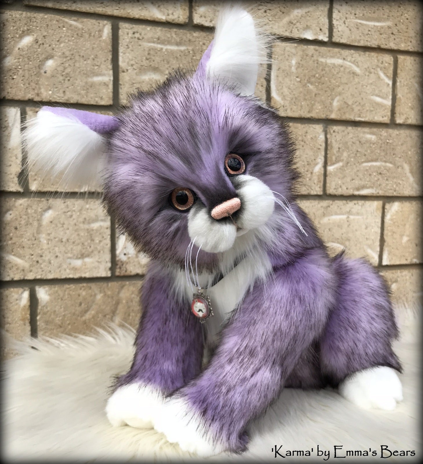 Karma - 13" soft sculpture faux fur cat by Emmas Bears - OOAK