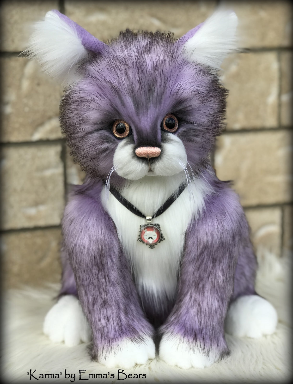 Karma - 13" soft sculpture faux fur cat by Emmas Bears - OOAK