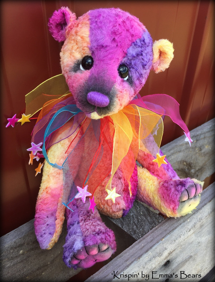 Krispin - 10in hand-dyed rainbow viscose Artist Bear by Emmas Bears