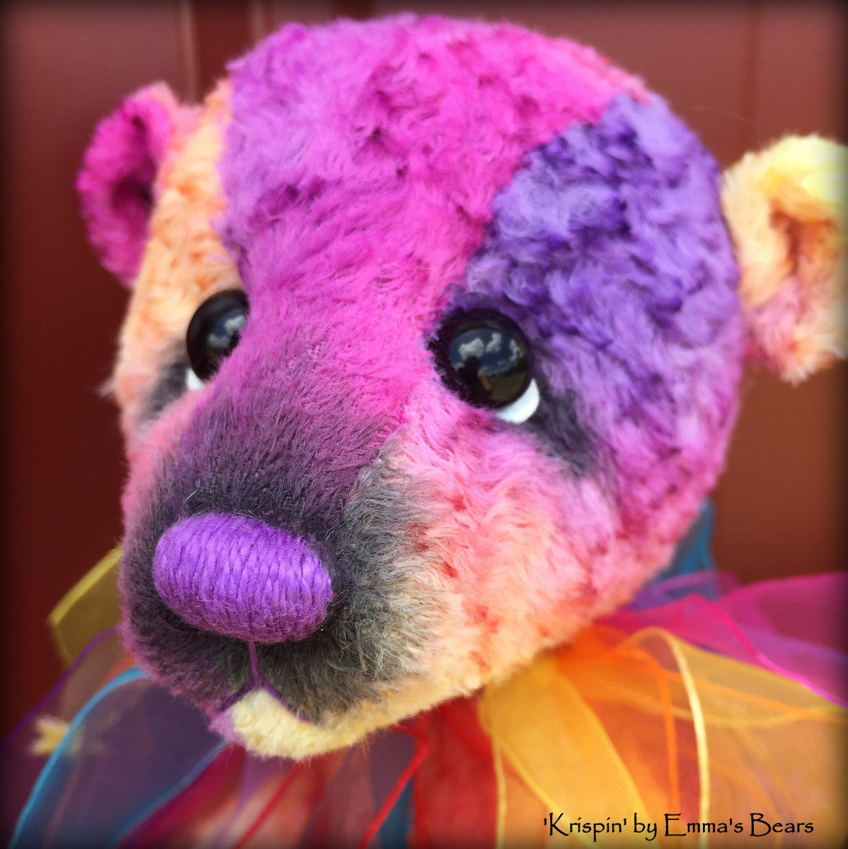 Krispin - 10in hand-dyed rainbow viscose Artist Bear by Emmas Bears